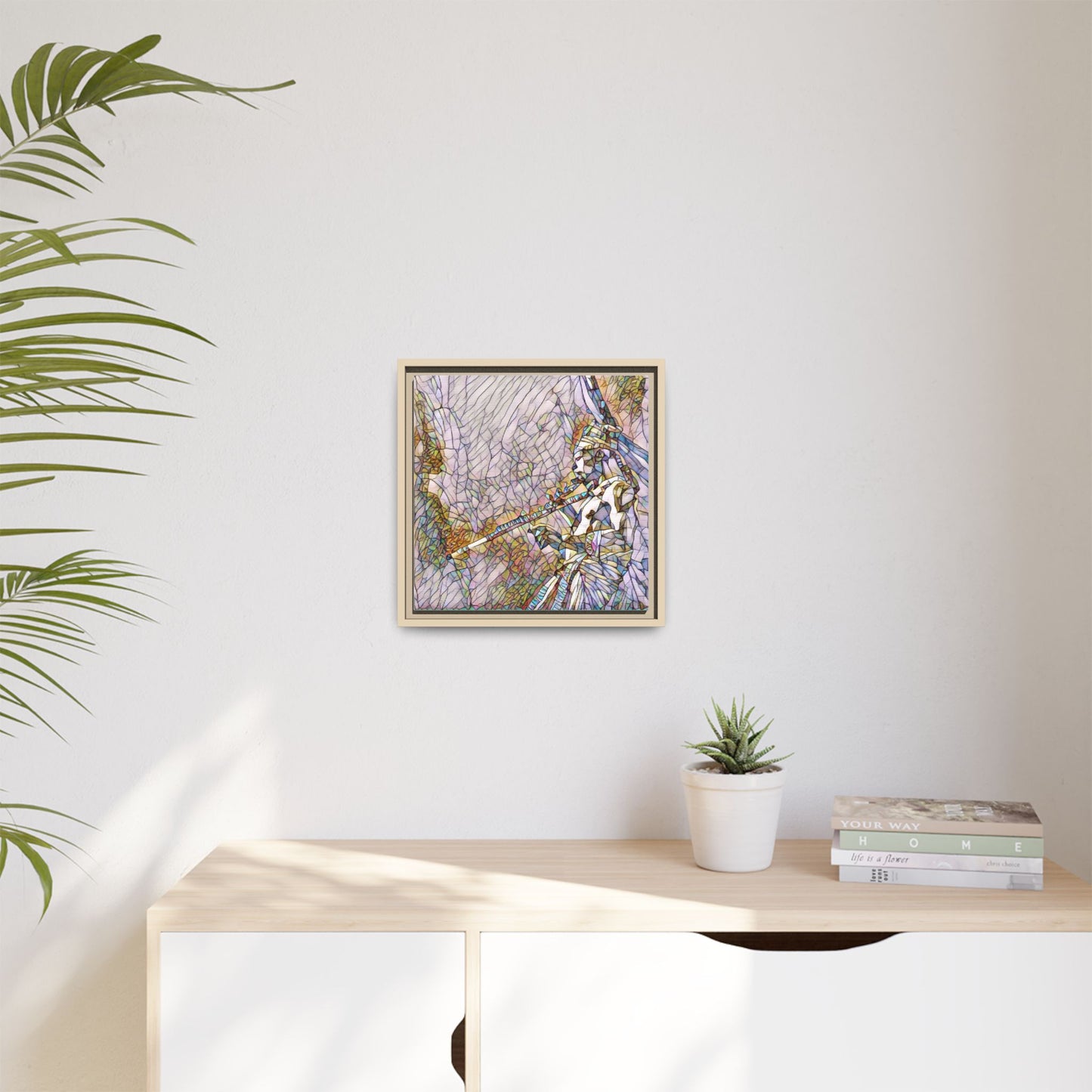 Abstract Tribal Flutist Matte Canvas Framed Wall Art