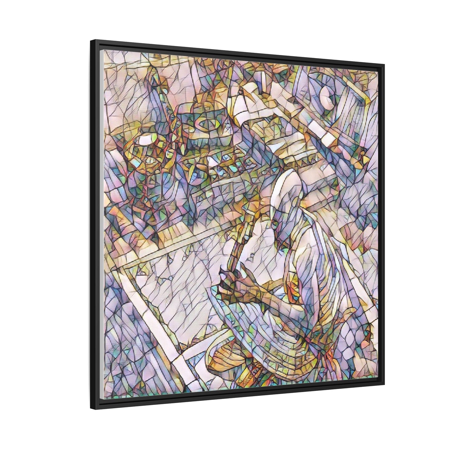 Stained-Glass DJ Matte Canvas Print (Framed) — Colorful Music Room Wall Art