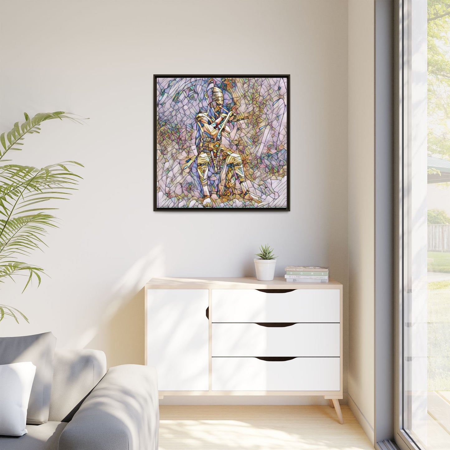 Framed Matte Canvas - Stained Glass Knight Artwork