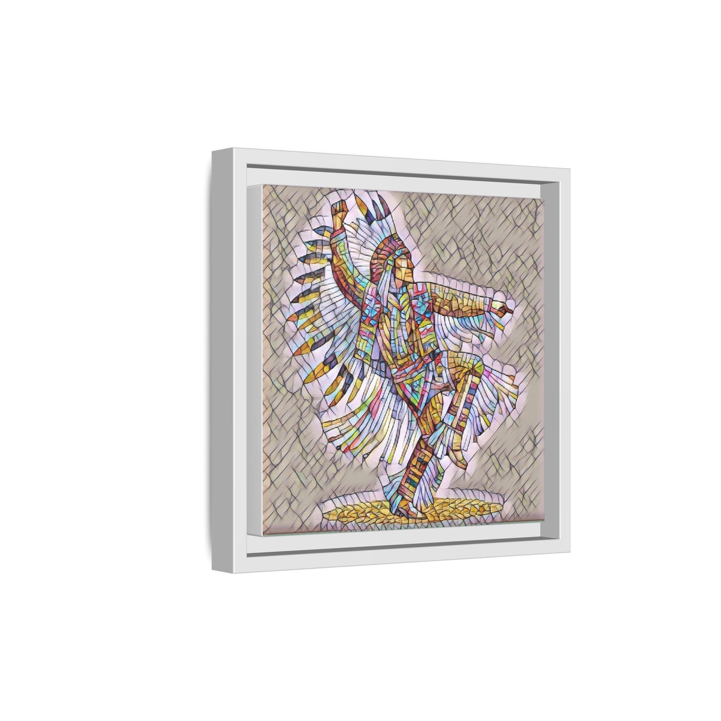 Colorful Native Dancer Framed Canvas Art — Stained Glass Style Wall Decor