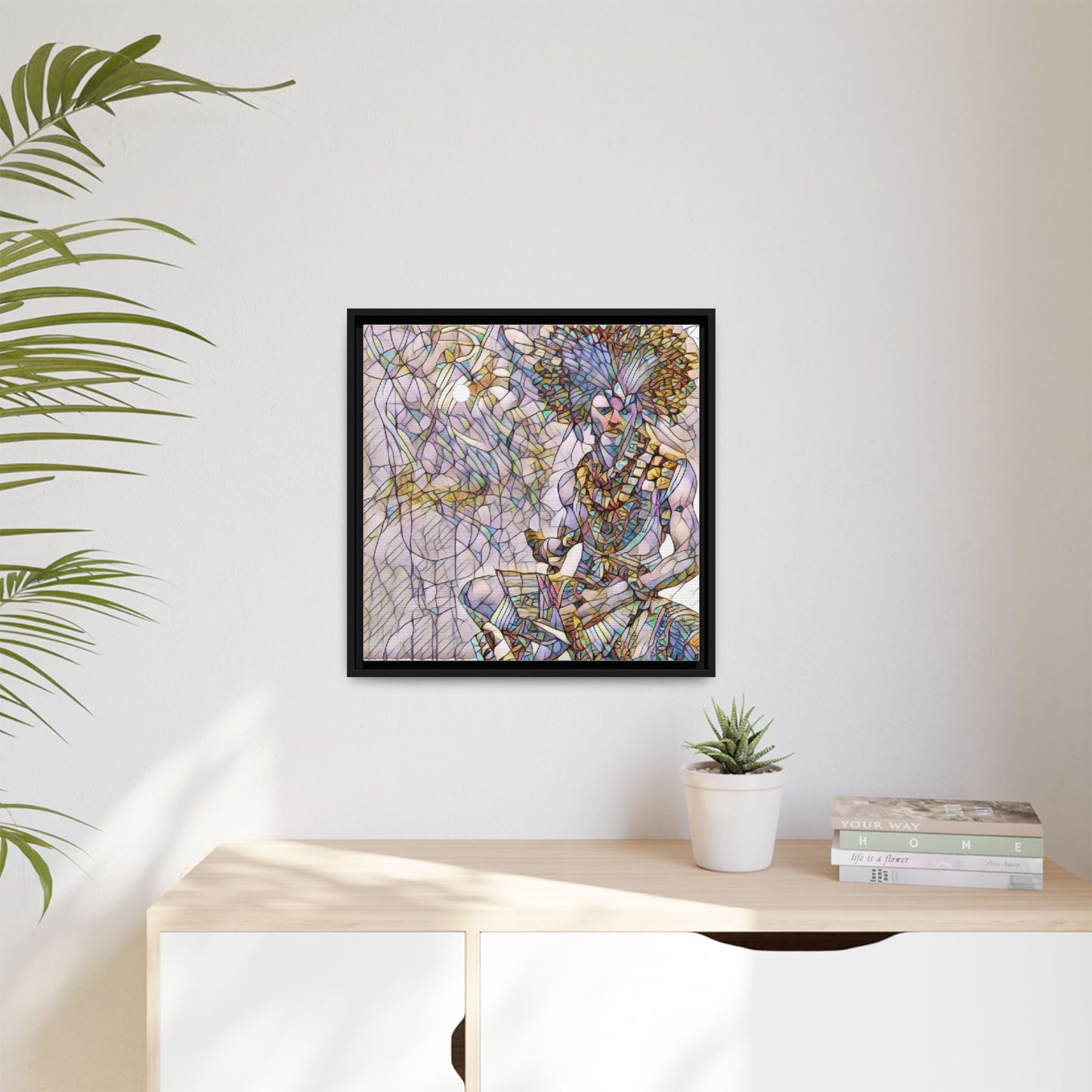 Framed Matte Canvas Art — Colorful Tribal Warrior Illustration