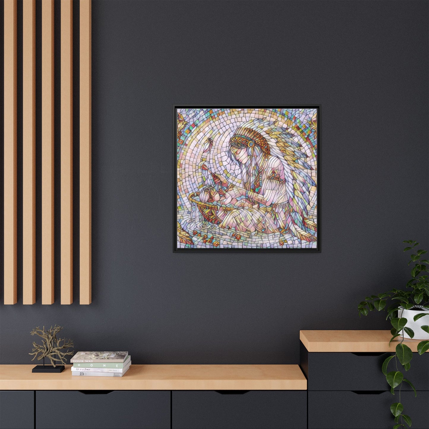 Framed Mosaic Native Mother & Child Matte Canvas Art