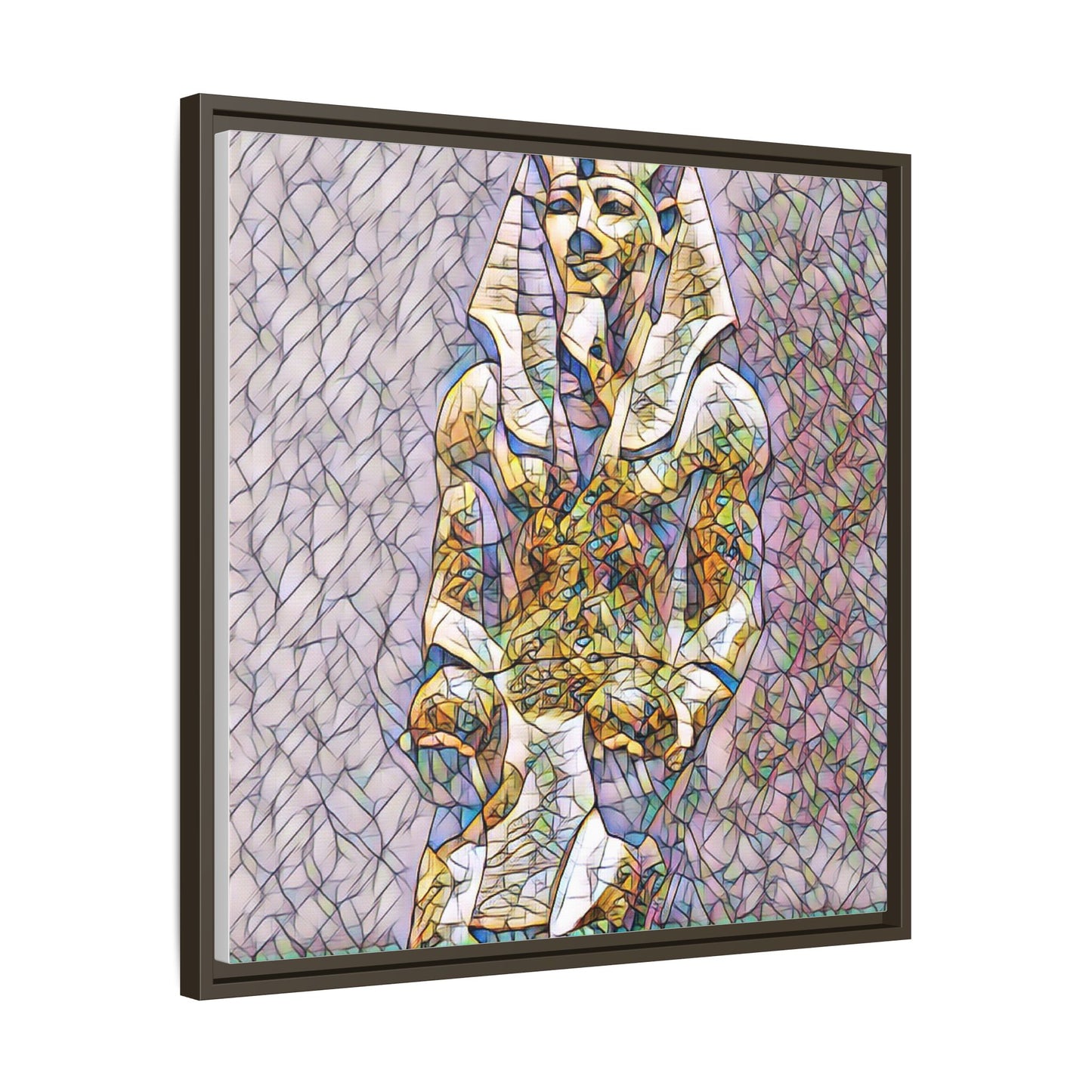 Framed Abstract Pharaoh Matte Canvas Wall Art — Multicolor Egyptian Statue Print