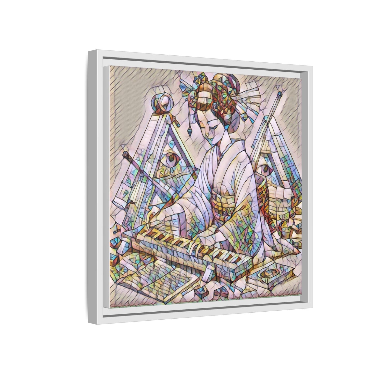 Framed Matte Canvas: Stained-Glass Geisha Wall Art