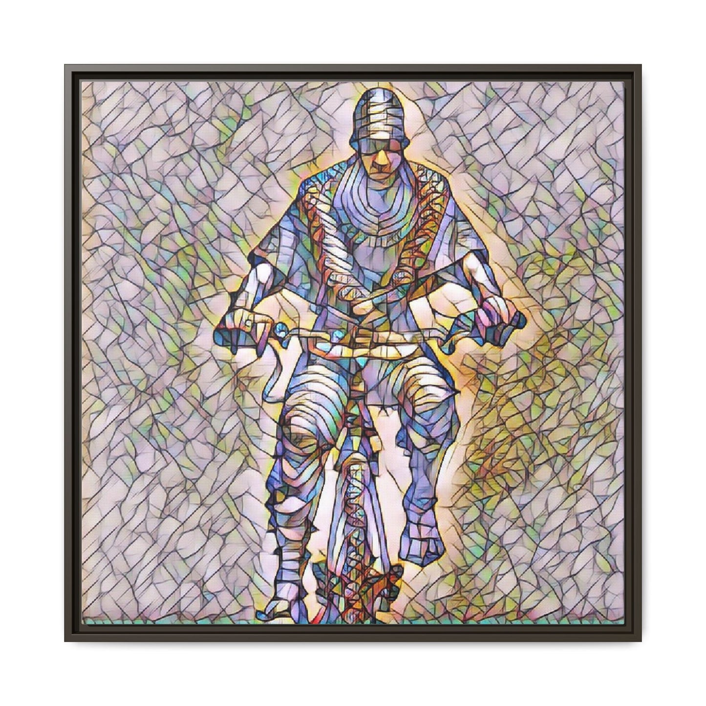 Framed Matte Canvas Art - Stylized Cyclist Illustration