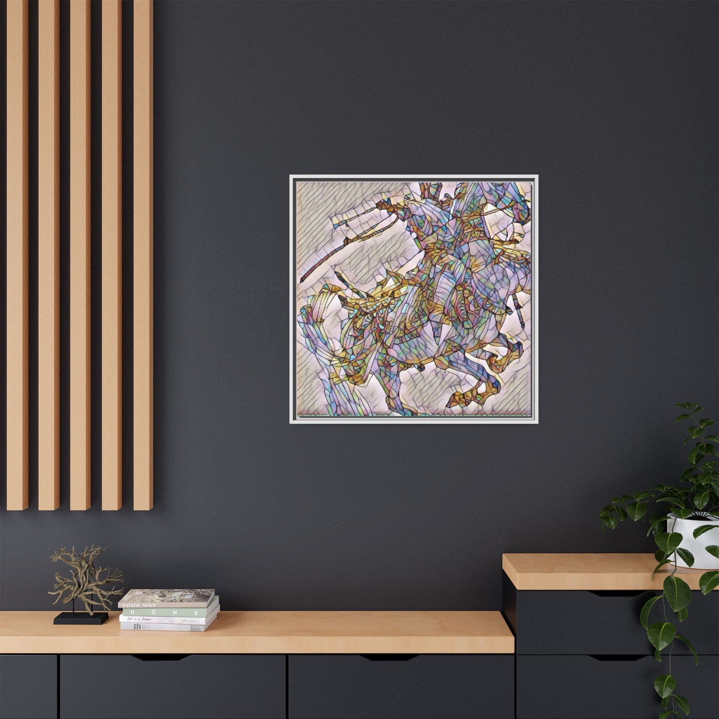 Framed Abstract Stained-Glass Horse Canvas