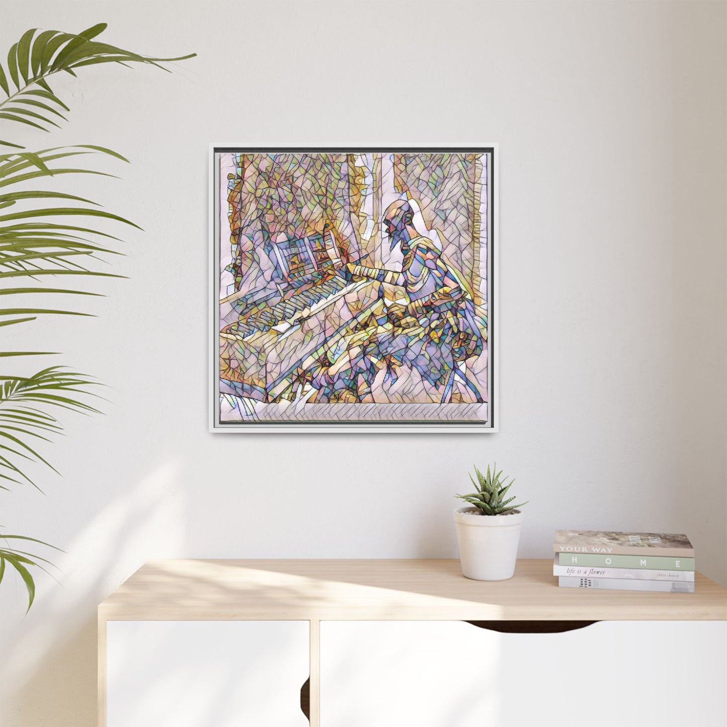 Framed Matte Canvas Art — Colorful Abstract Musician at Piano