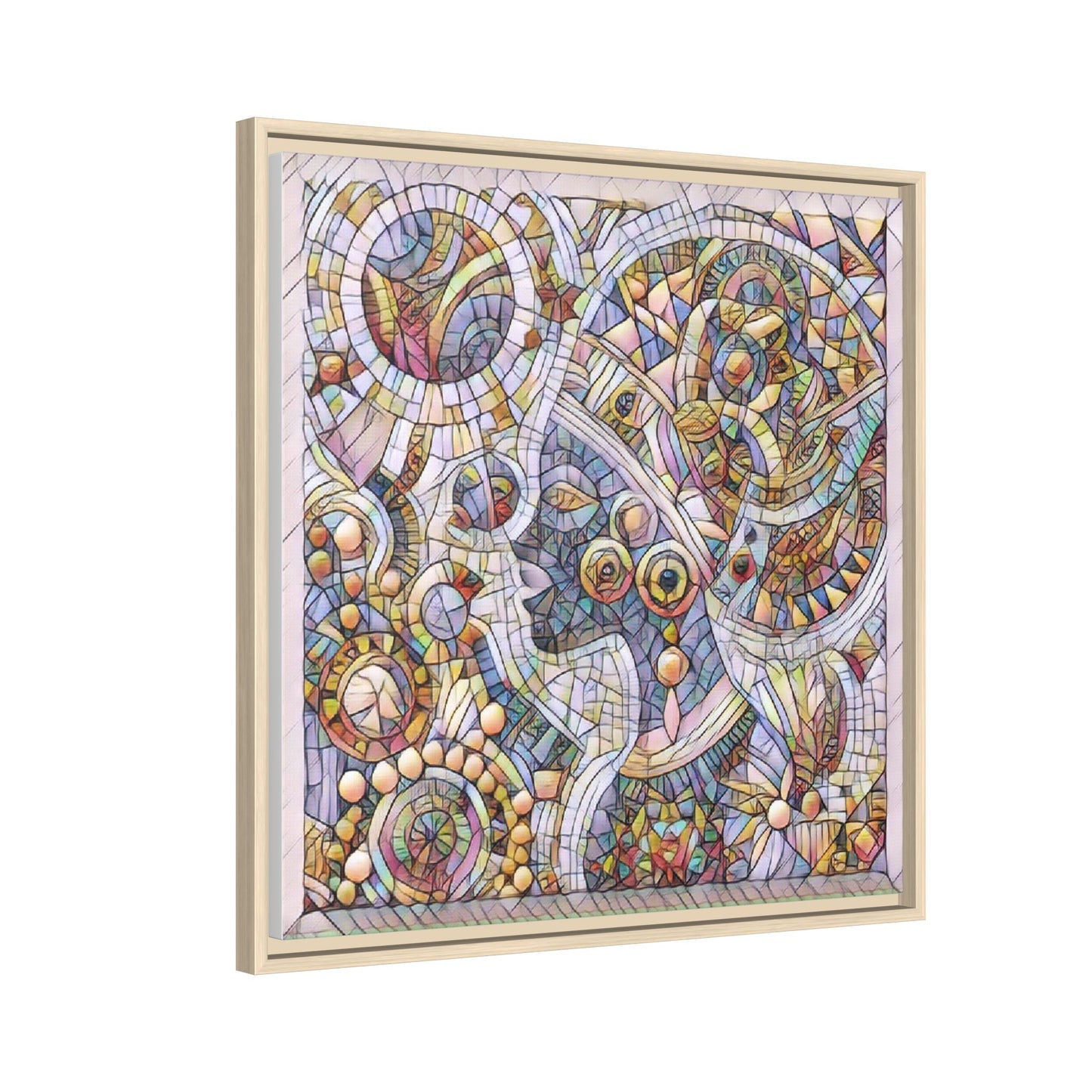 Abstract Mosaic Framed Canvas Art — Multicolor Geometric Wall Decor