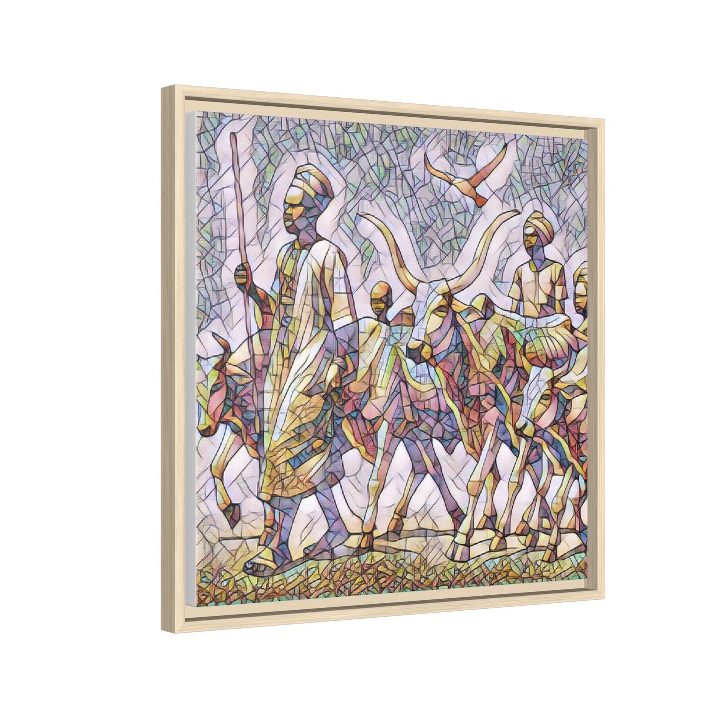 Framed Matte Canvas: Colorful African Herdsmen Art Print