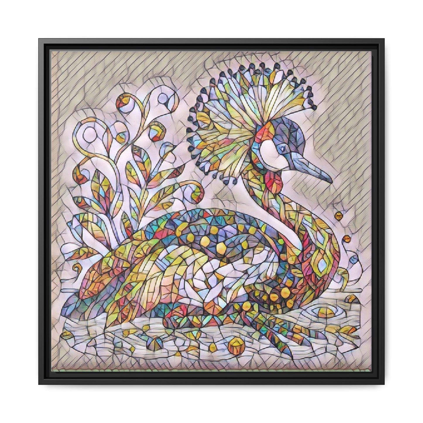 Colorful Peacock Mosaic Framed Canvas Art