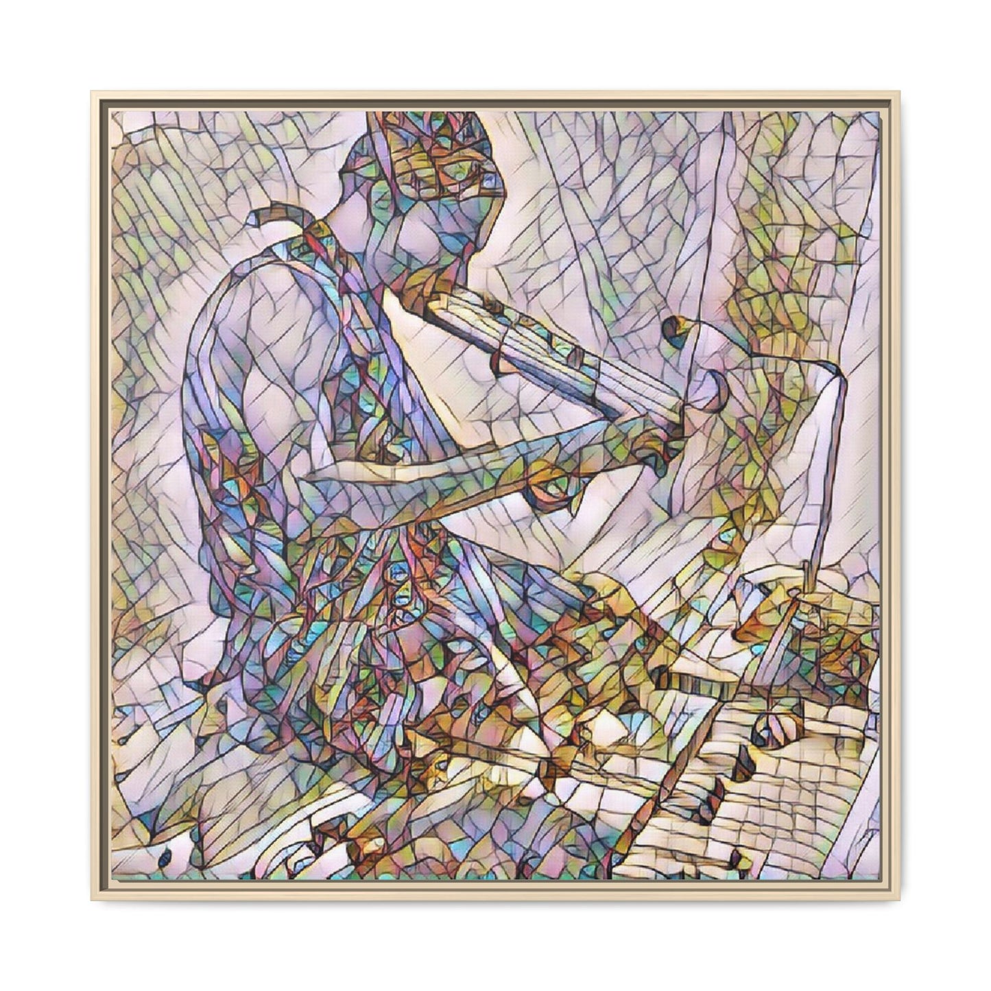 Abstract Violinist Matte Framed Canvas – Colorful Musical Art Print