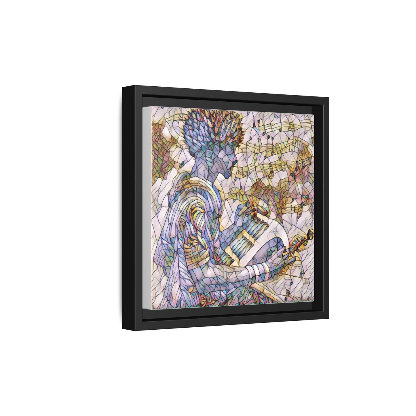 Abstract Jazz Musician Framed Canvas Art — Colorful Stained-Glass Style Wall Decor