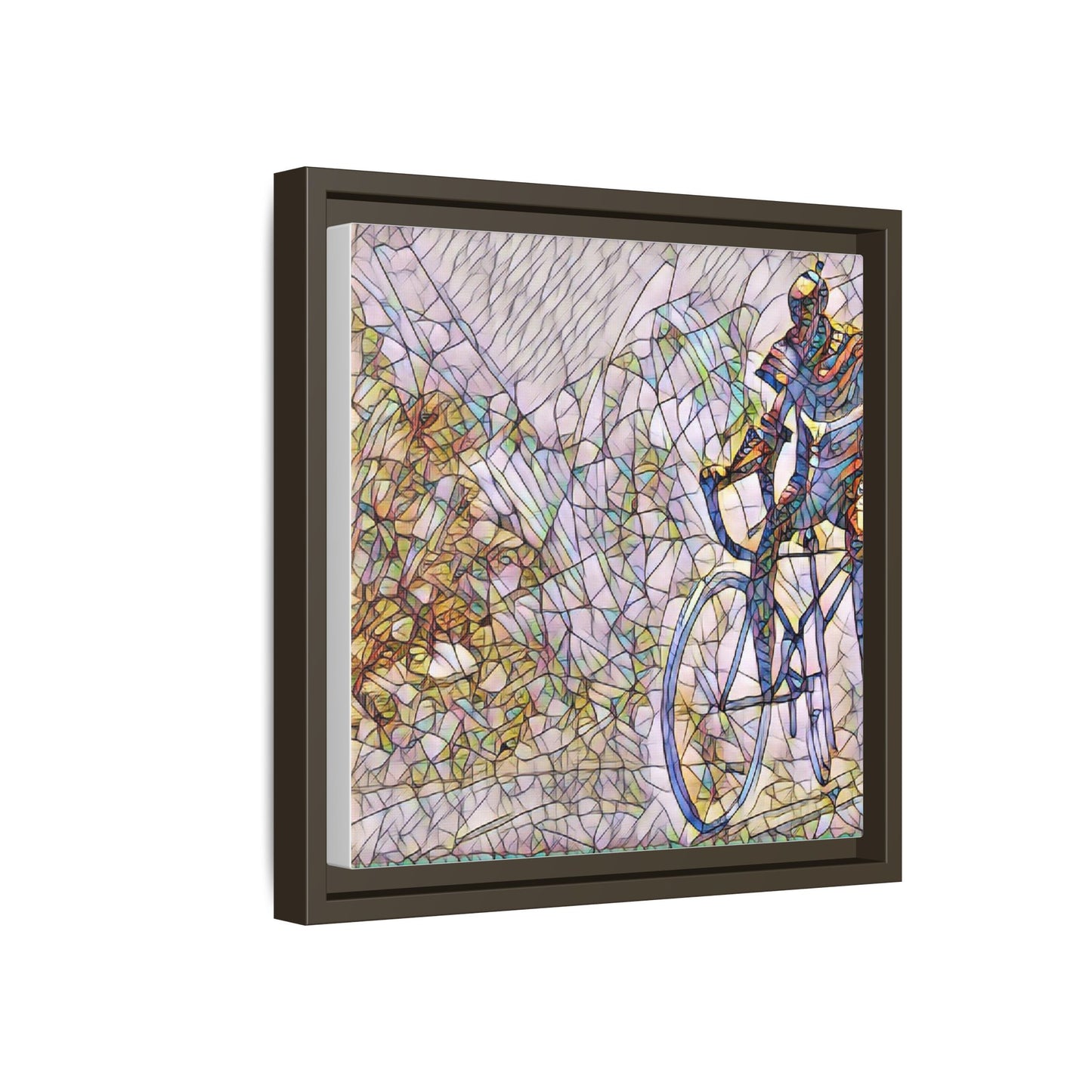 Colorful Cyclist Stained-Glass Art — Framed Matte Canvas