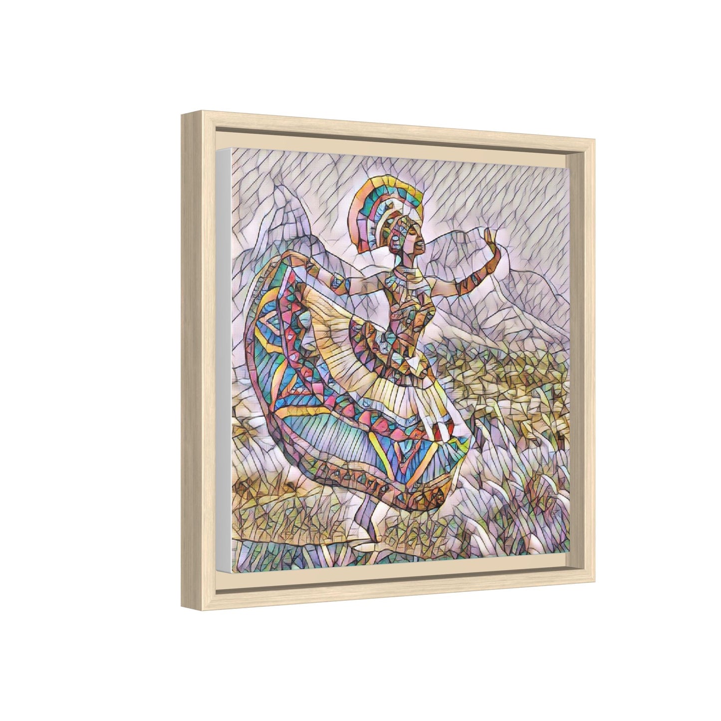 Ballerina Mosaic Framed Canvas Print — Colorful Ethnic Dance Wall Art