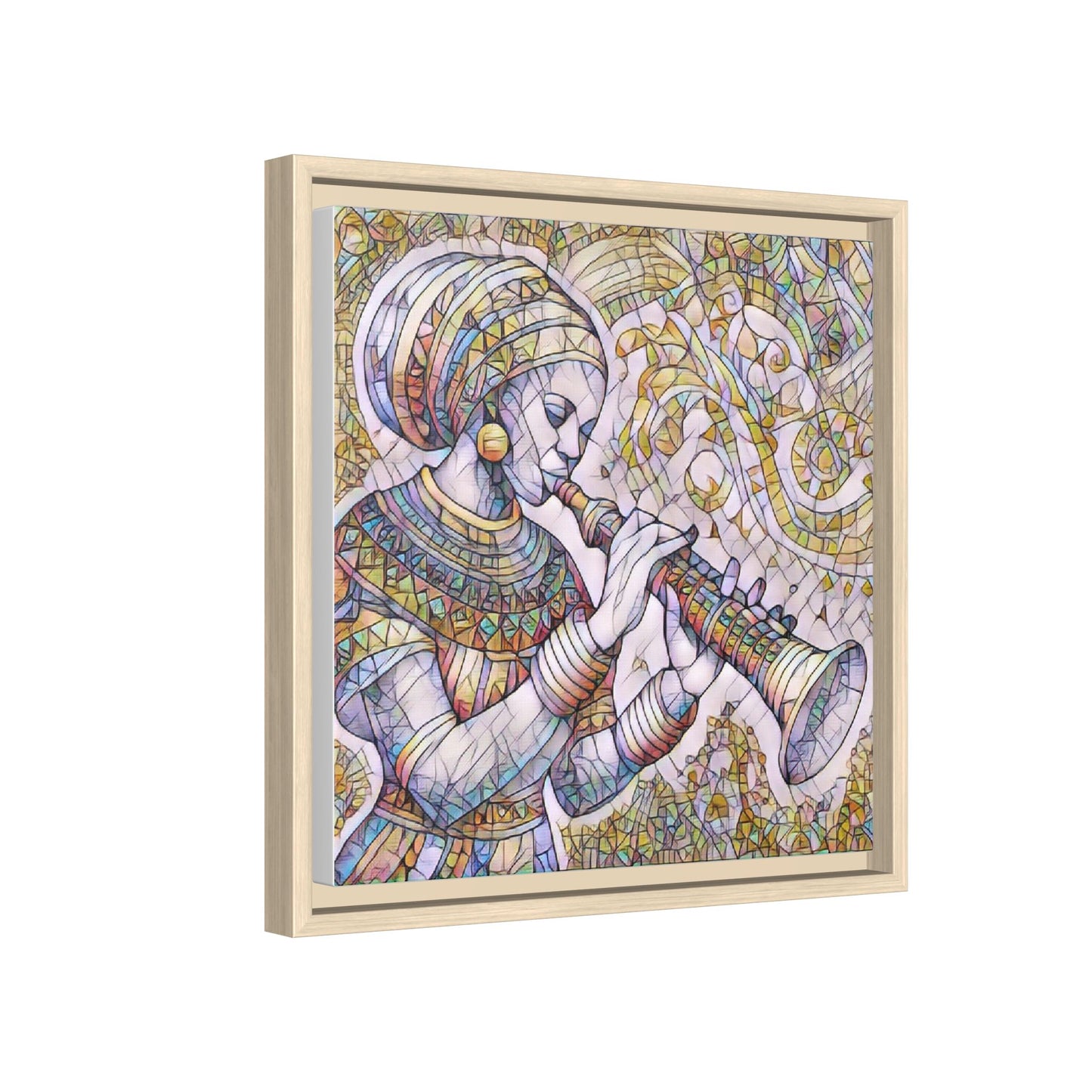 Egyptian Flutist Mosaic Matte Canvas Framed Art