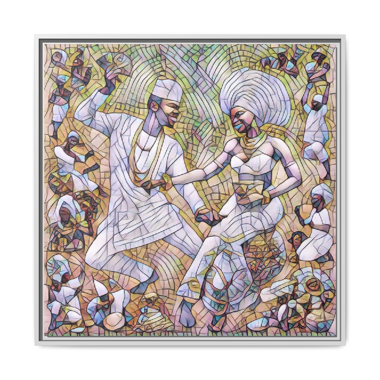 Afrobeat Celebration Matte Framed Canvas — Vibrant Dancers Wall Art