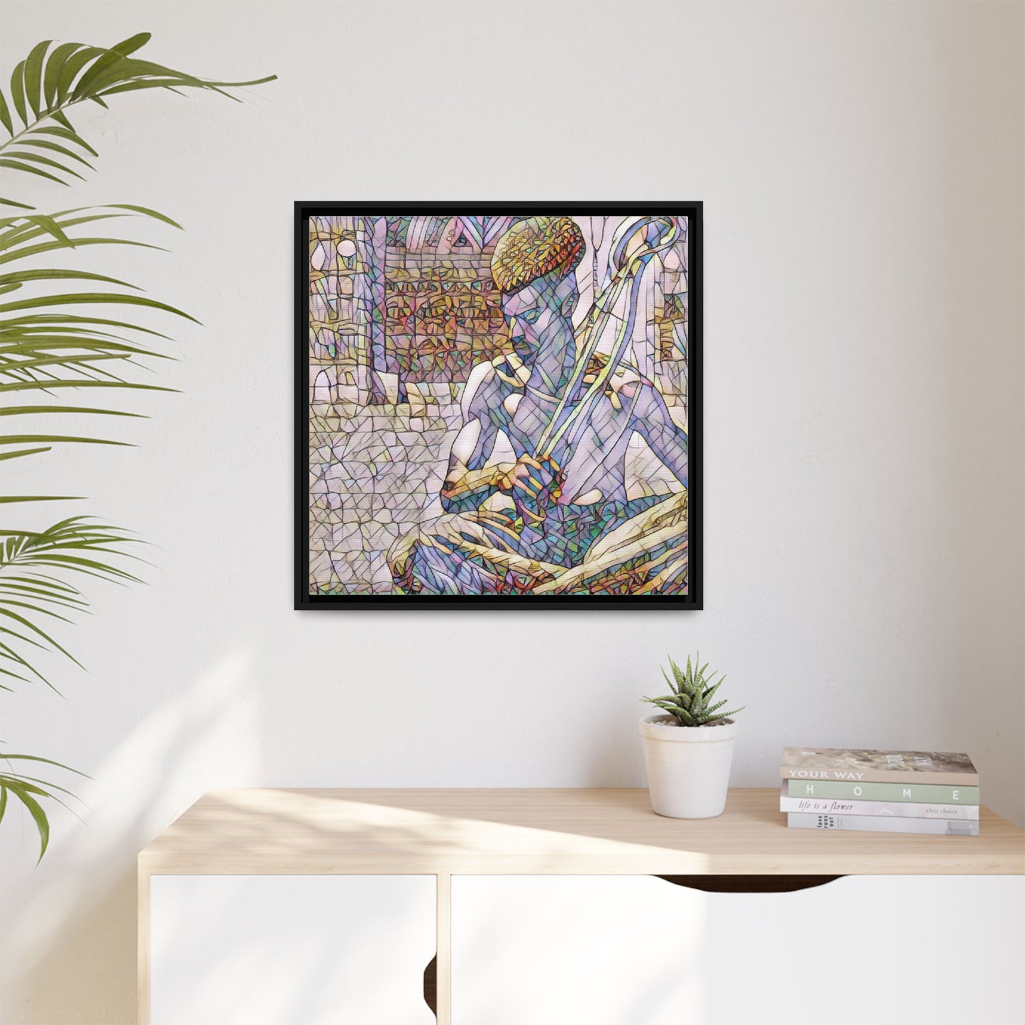 Framed Matte Canvas Art – Stained-Glass Style Musician Print
