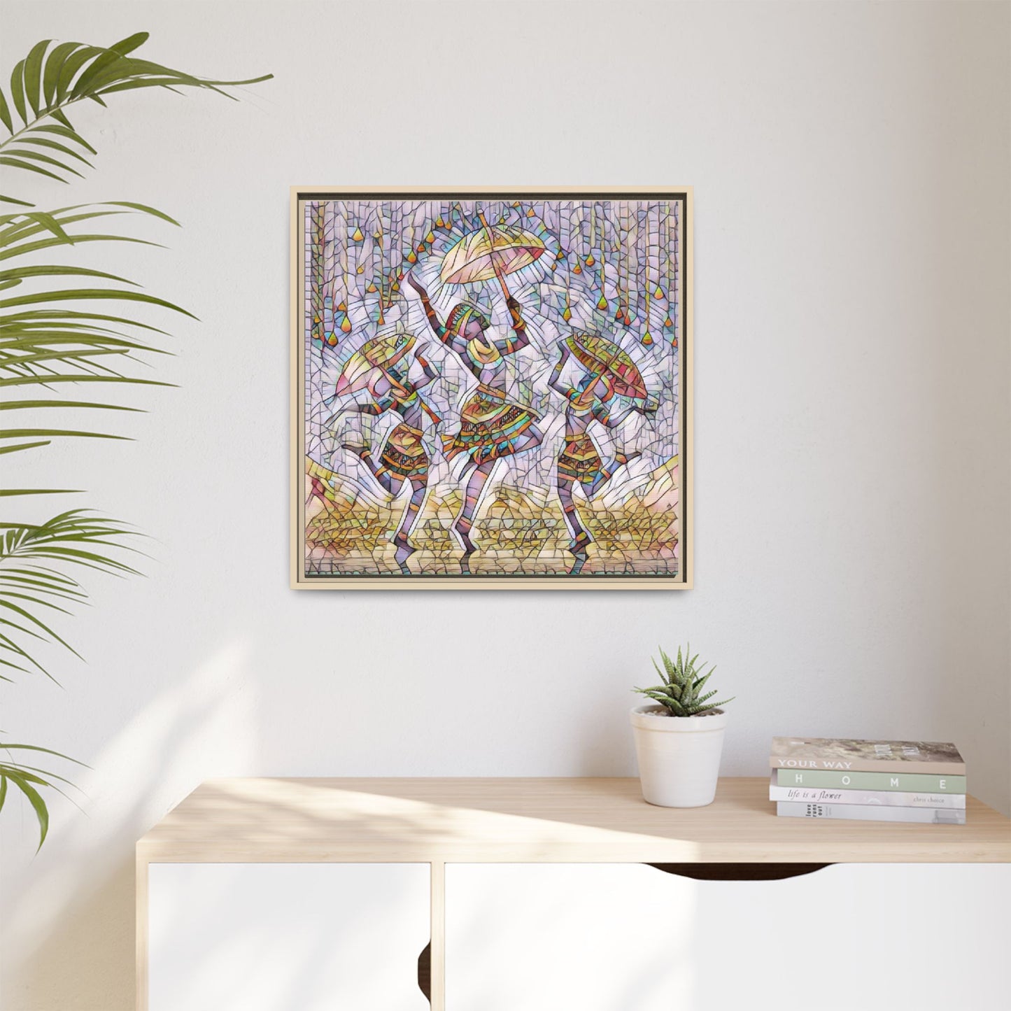 Colorful African Dance Framed Canvas Art — Umbrella Dancers Wall Decor
