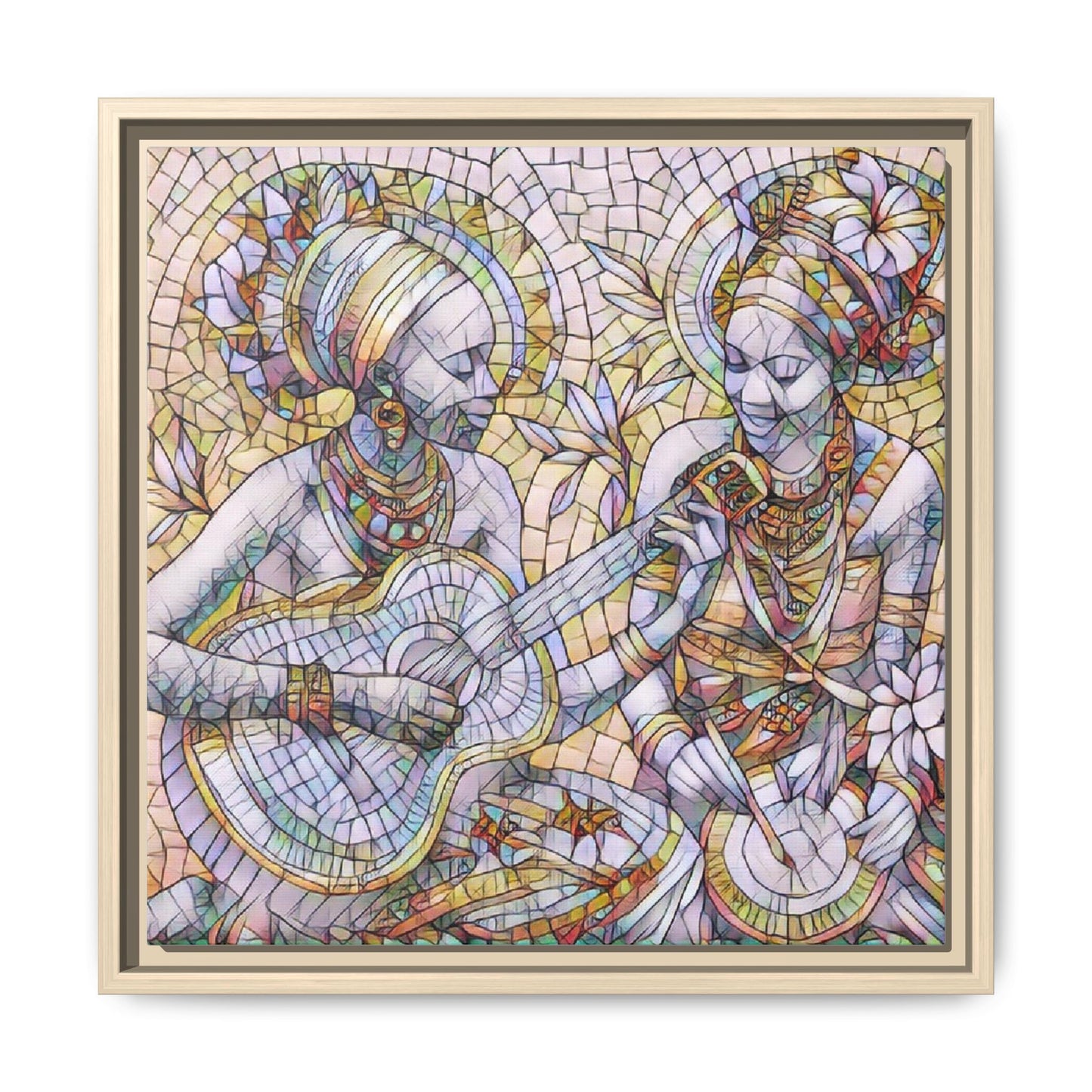 Framed Canvas Art – Colorful Mosaic Musicians Wall Decor