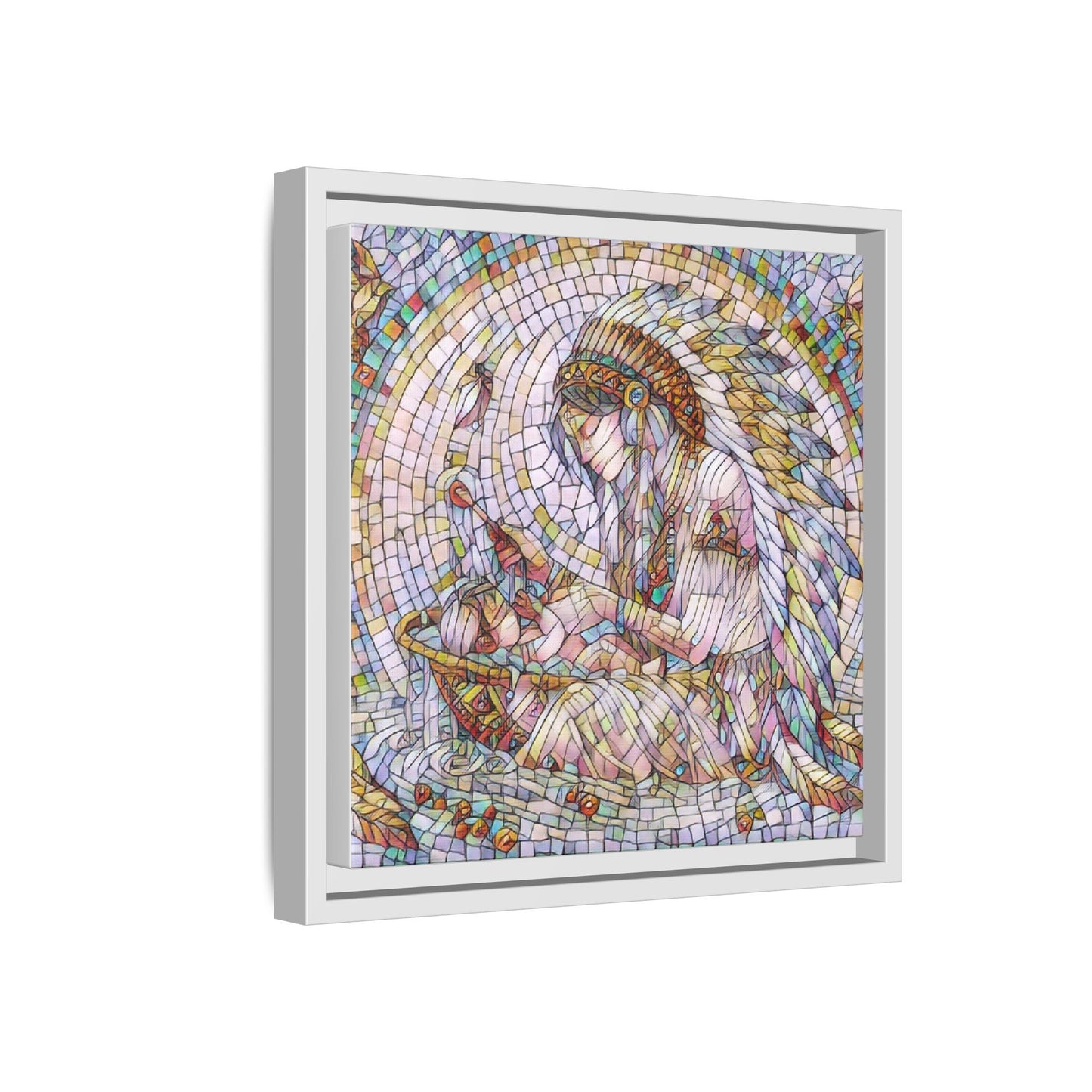 Framed Mosaic Native Mother & Child Matte Canvas Art