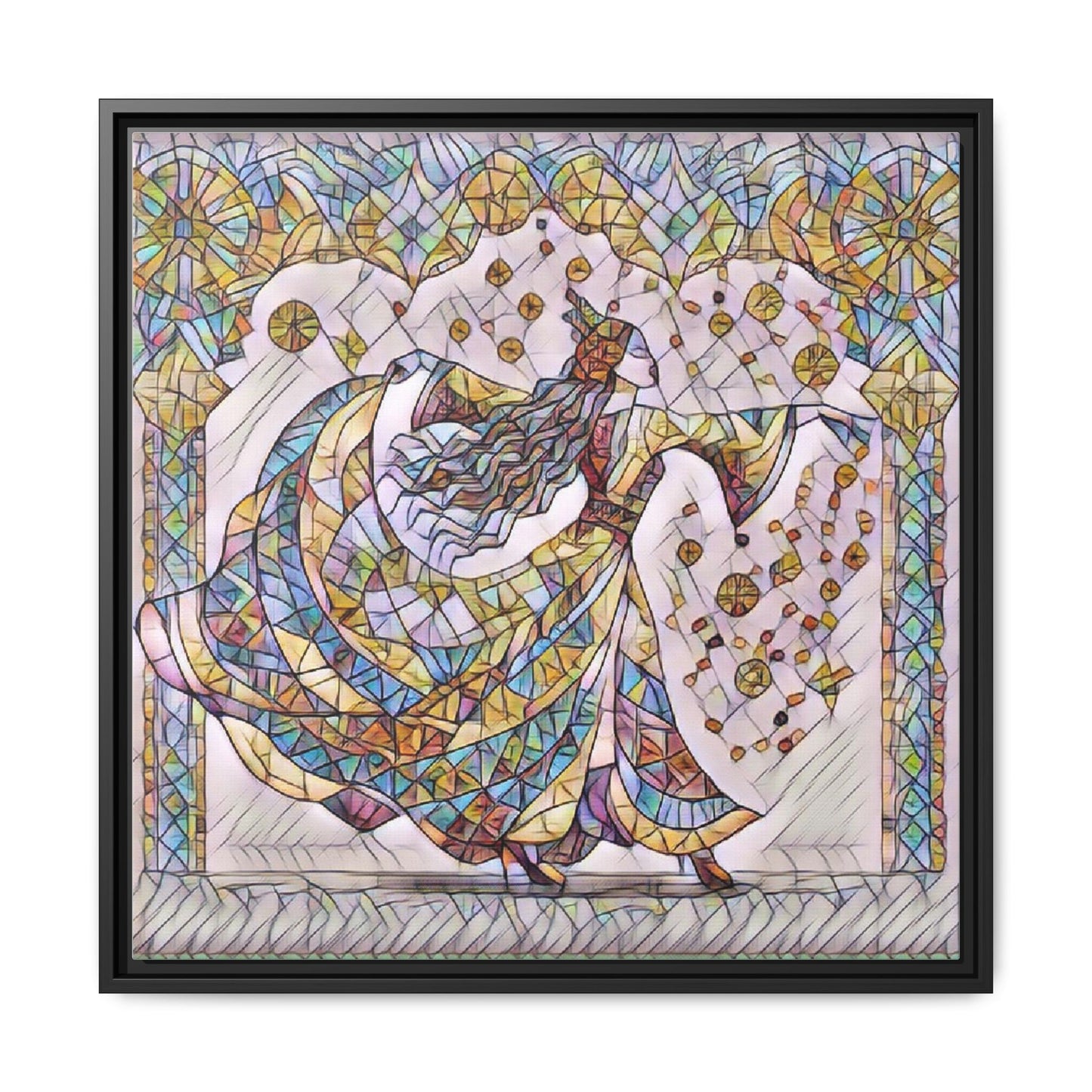 Stained Glass Dancing Dervish Framed Canvas Art
