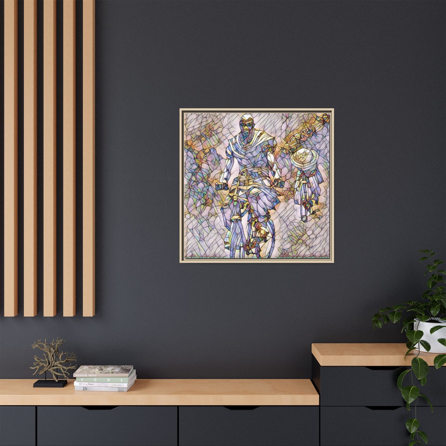 Framed Matte Canvas — Abstract Cyclist Artwork (Multi‑Color)