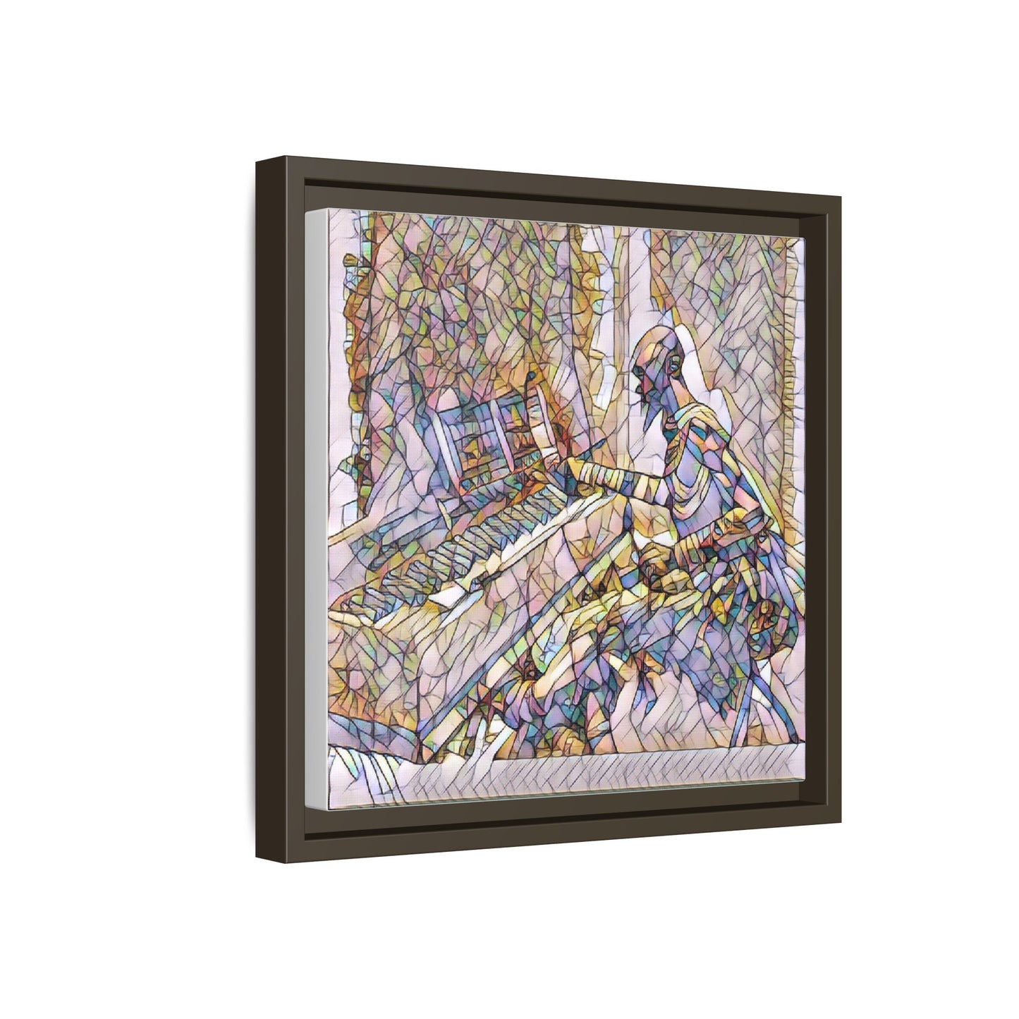 Framed Matte Canvas Art — Colorful Abstract Musician at Piano