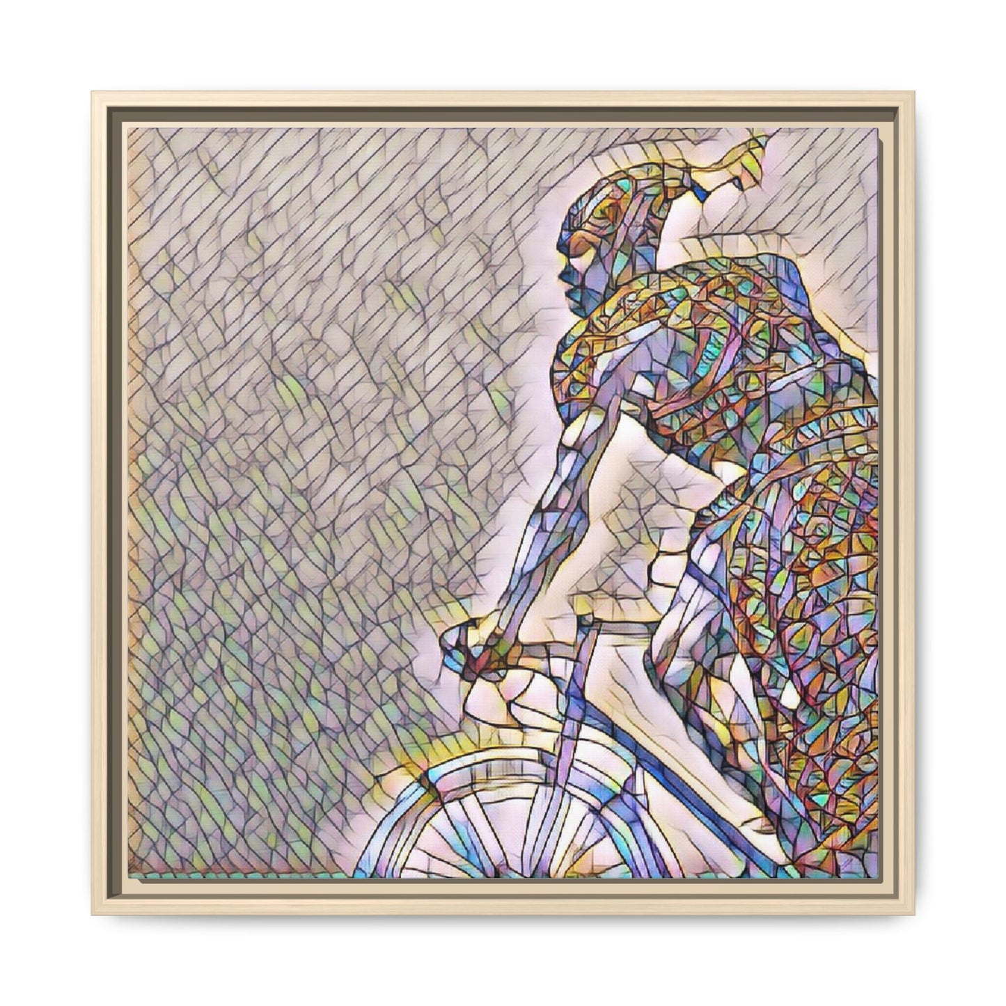 Cyclist Mosaic Matte Canvas Print — Framed Multicolor Bike Art