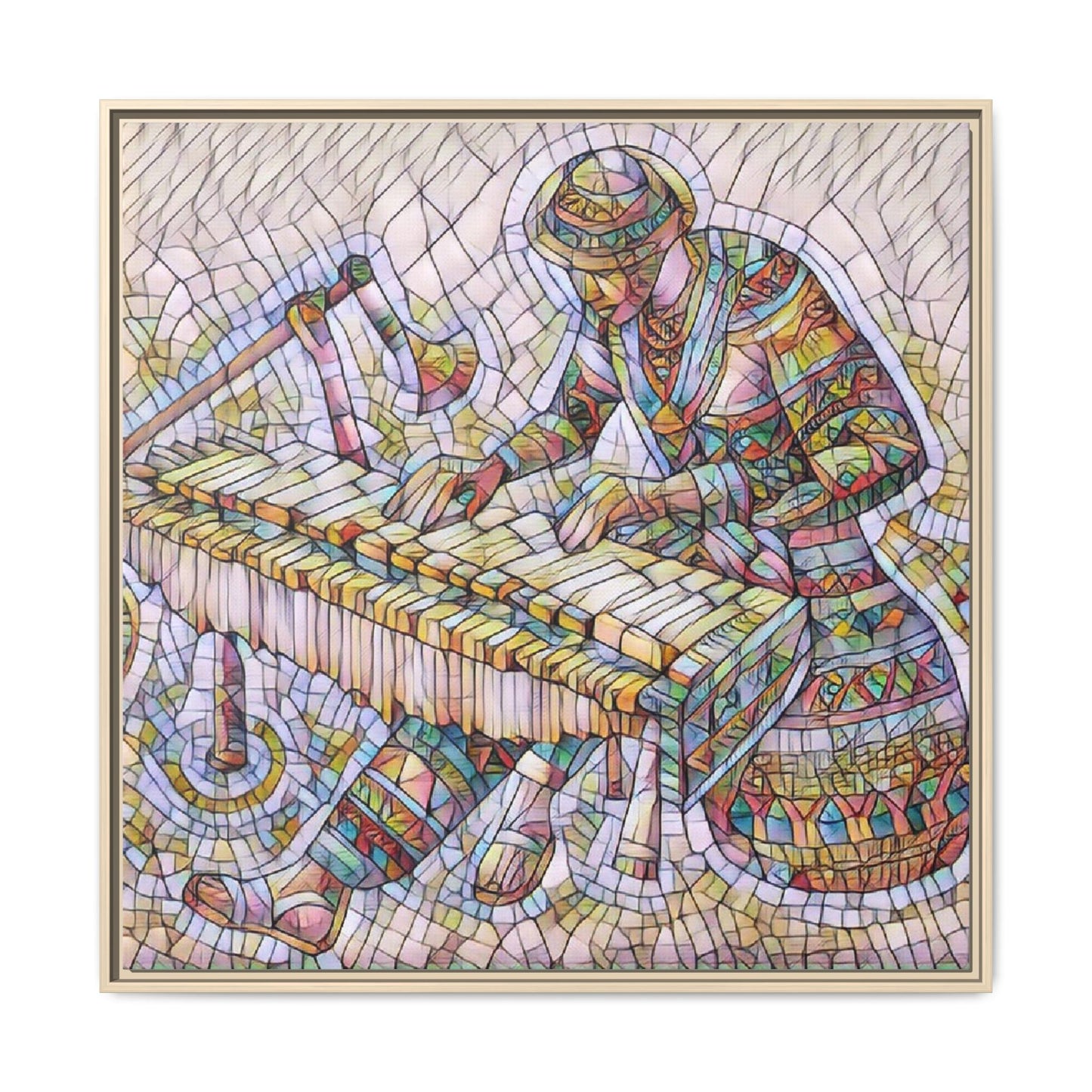 Framed Canvas Art - Colorful Mosaic Vibraphone Musician Print
