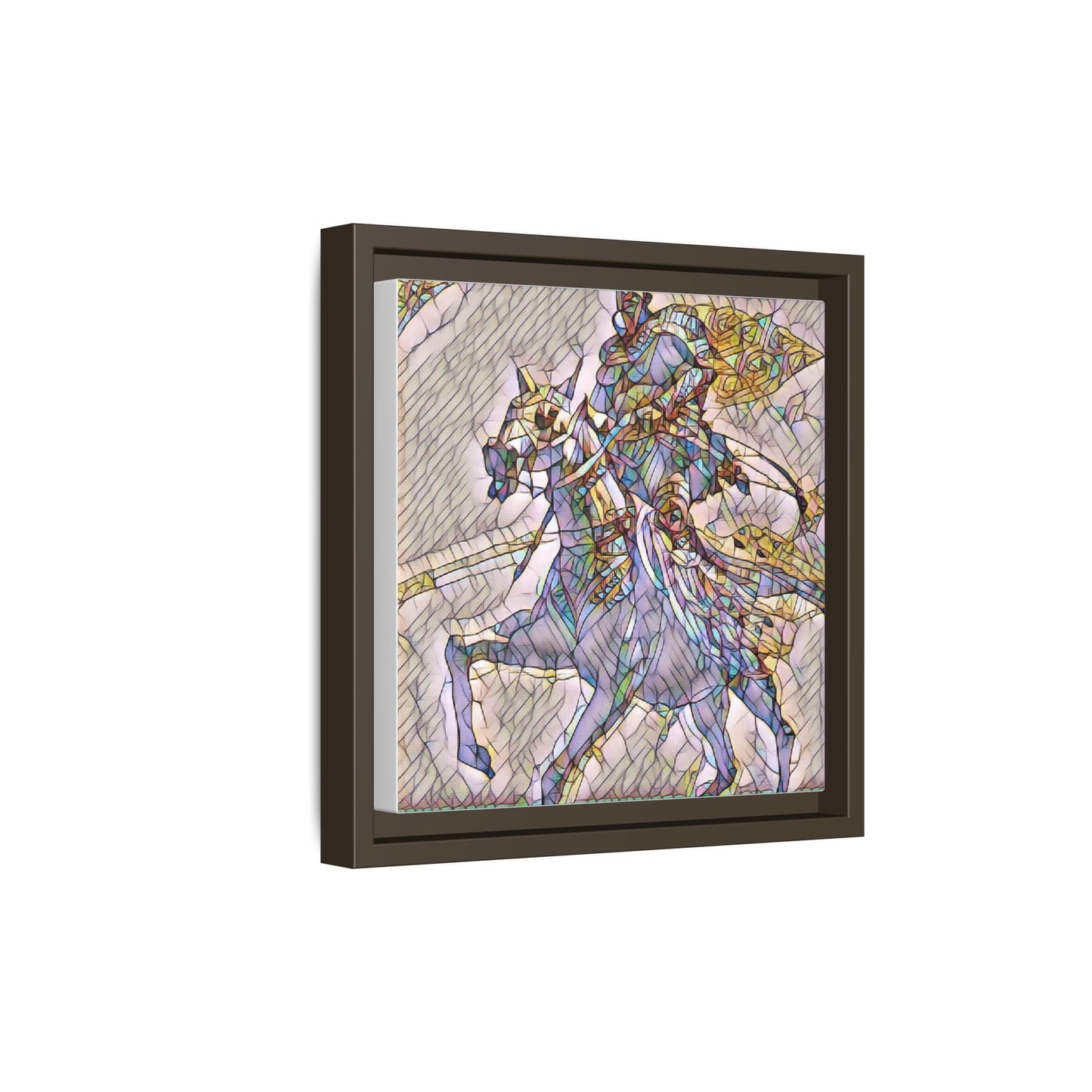 Framed Matte Canvas Art — Stained Glass Knight on Horse Fantasy Wall Decor