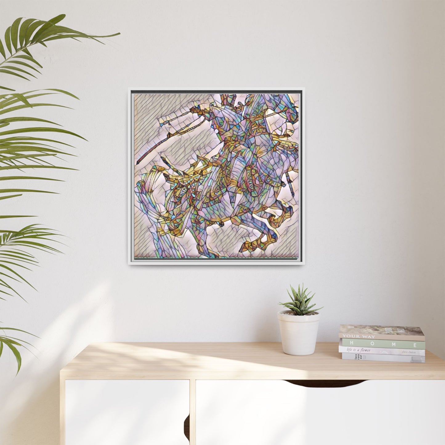 Framed Abstract Stained-Glass Horse Canvas