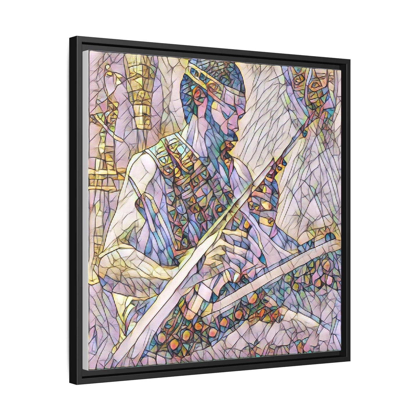 Framed Matte Canvas — Abstract Musician Stained-Glass Art Print