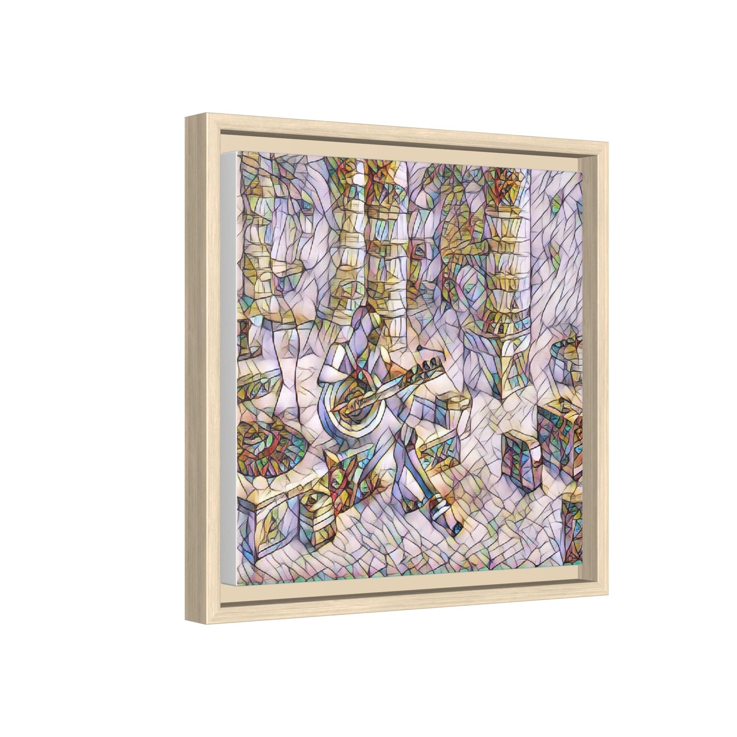 Framed Matte Canvas Art - Abstract Guitarist in Colorful Mosaic