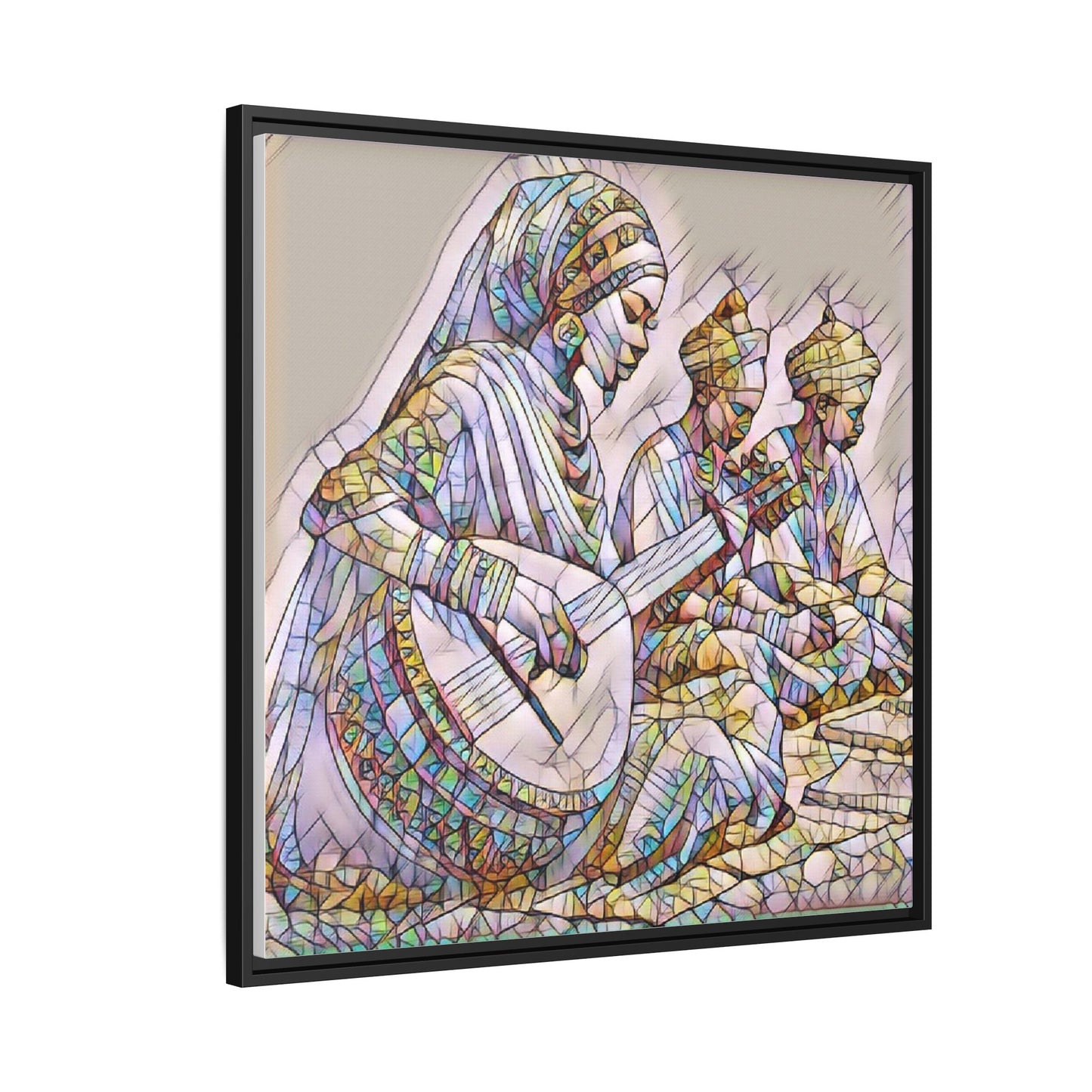 Framed Matte Canvas: Colorful Moroccan Musicians Wall Art