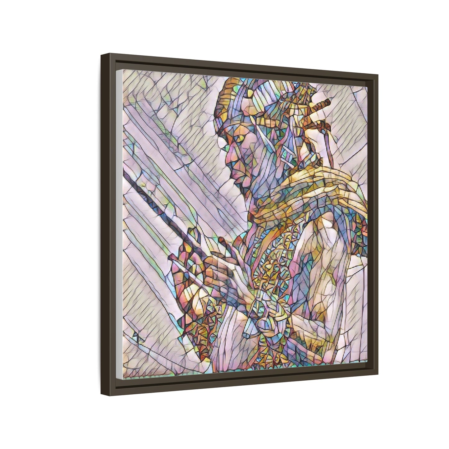 Framed Canvas Art - Colorful Tribal Warrior Portrait (Matte)