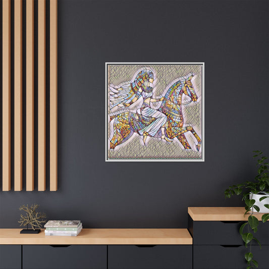 Stained Glass Style Horse & Rider Framed Canvas Art