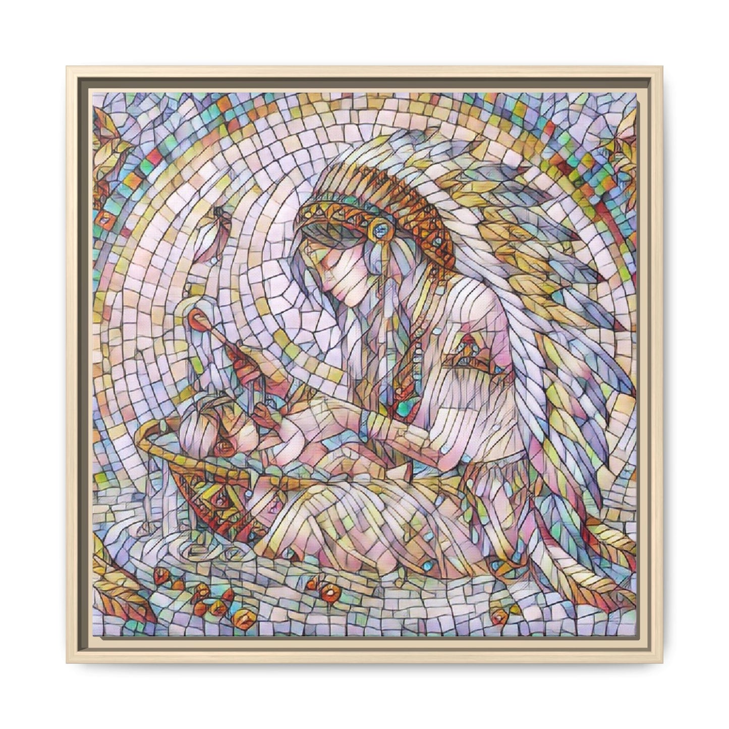 Framed Mosaic Native Mother & Child Matte Canvas Art