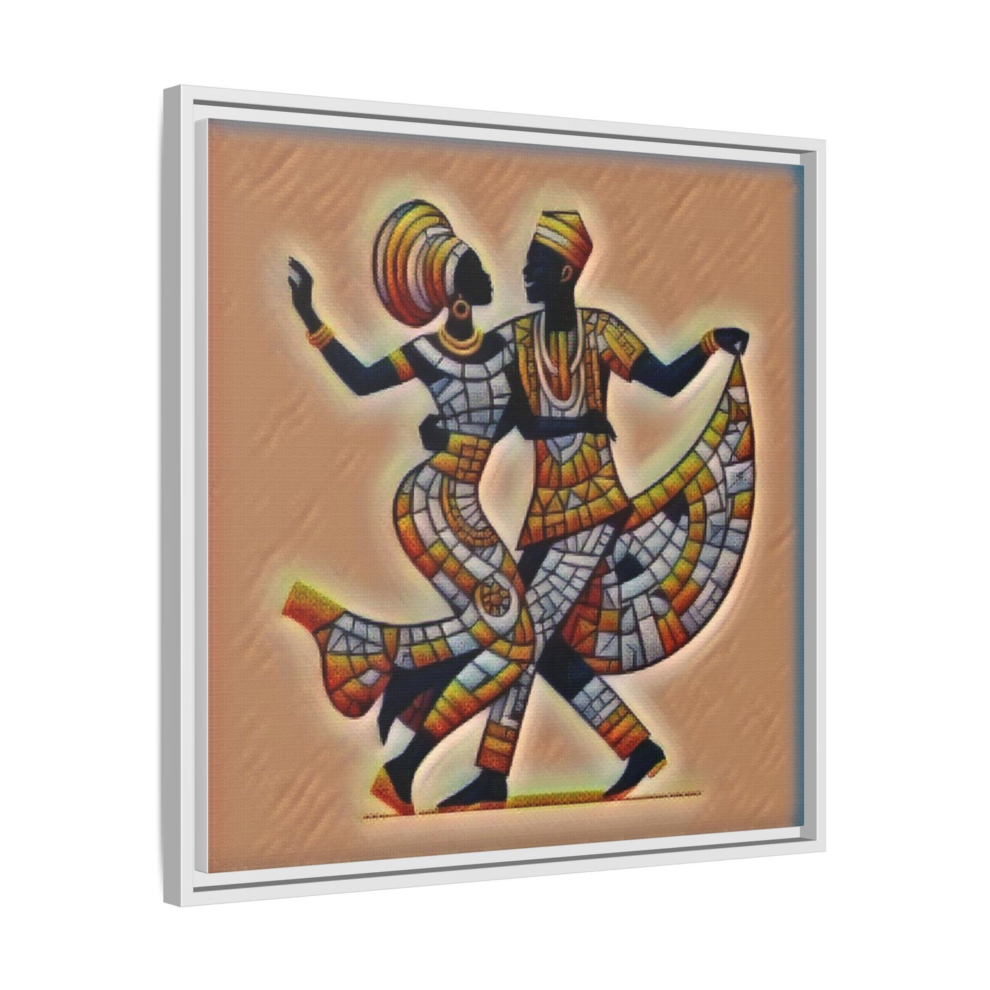Framed African Dance Mosaic Art Print — Matte Canvas Wall Decor