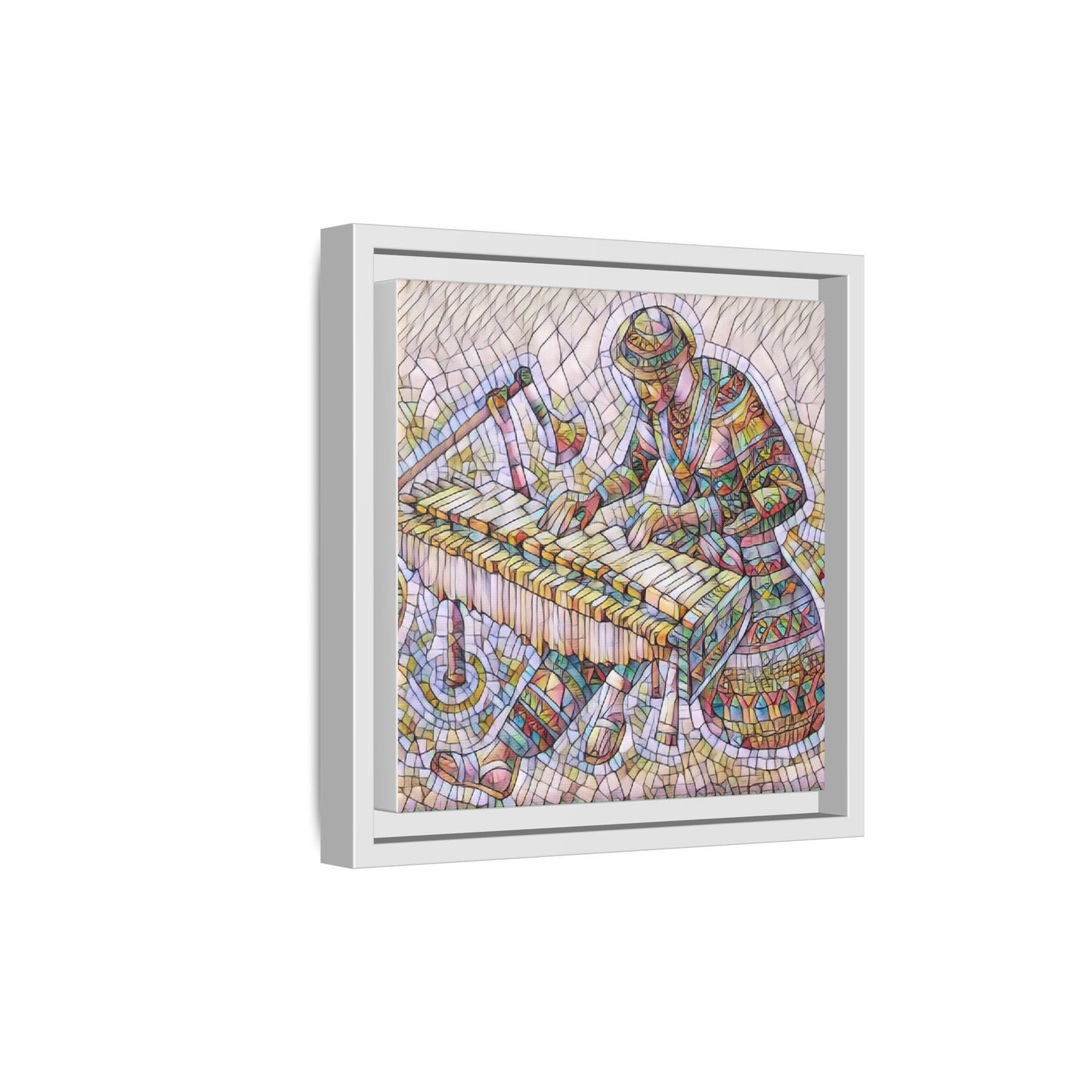 Framed Canvas Art - Colorful Mosaic Vibraphone Musician Print