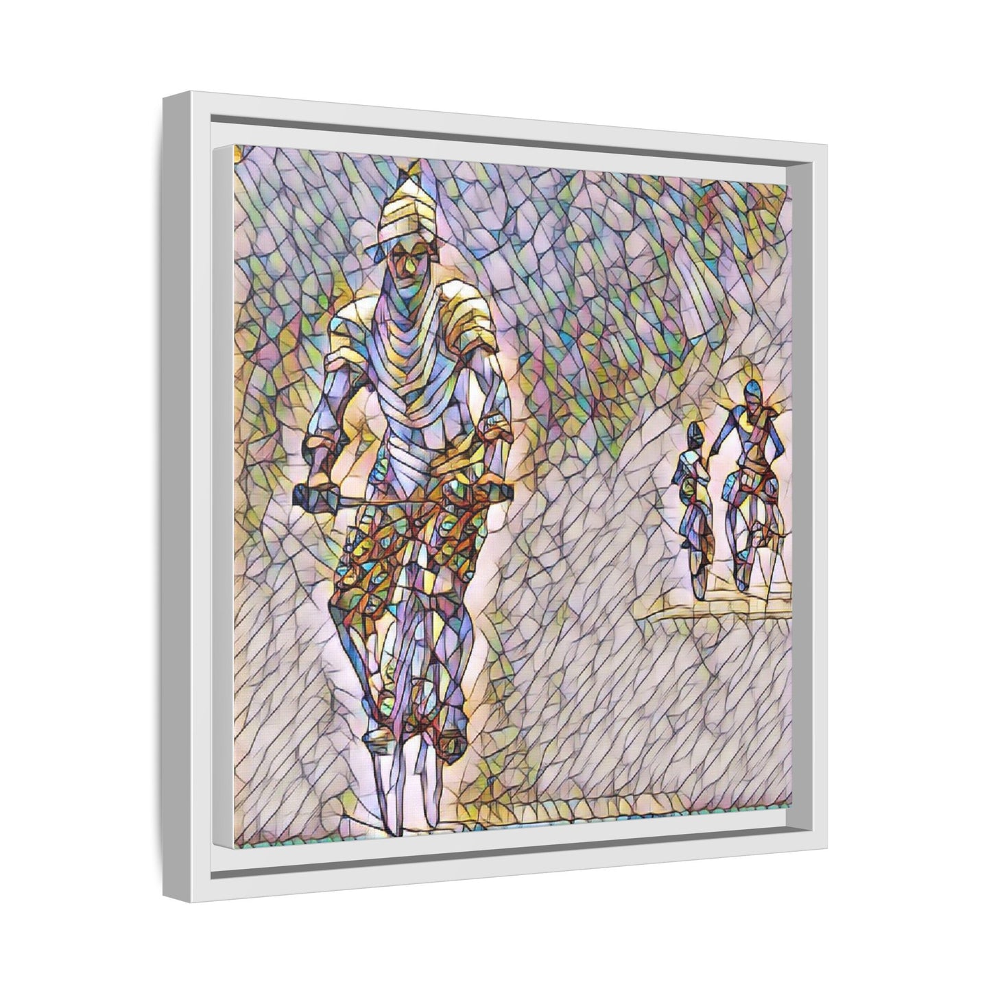 Cyclists Mosaic Matte Canvas Framed Wall Art