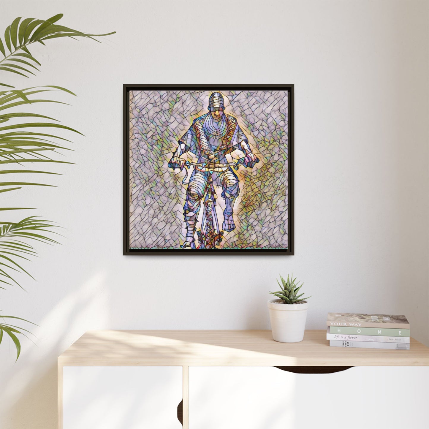Framed Matte Canvas Art - Stylized Cyclist Illustration