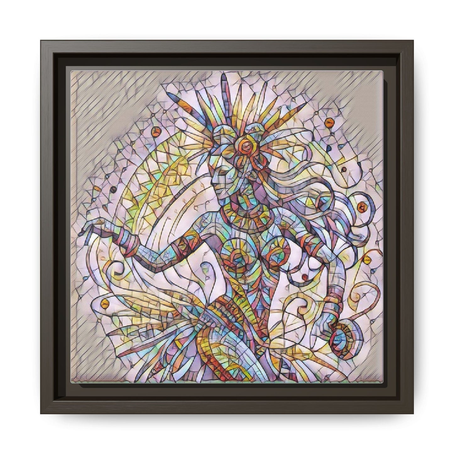 Colorful Mermaid Mosaic Framed Canvas Art — Boho Ocean Wall Decor