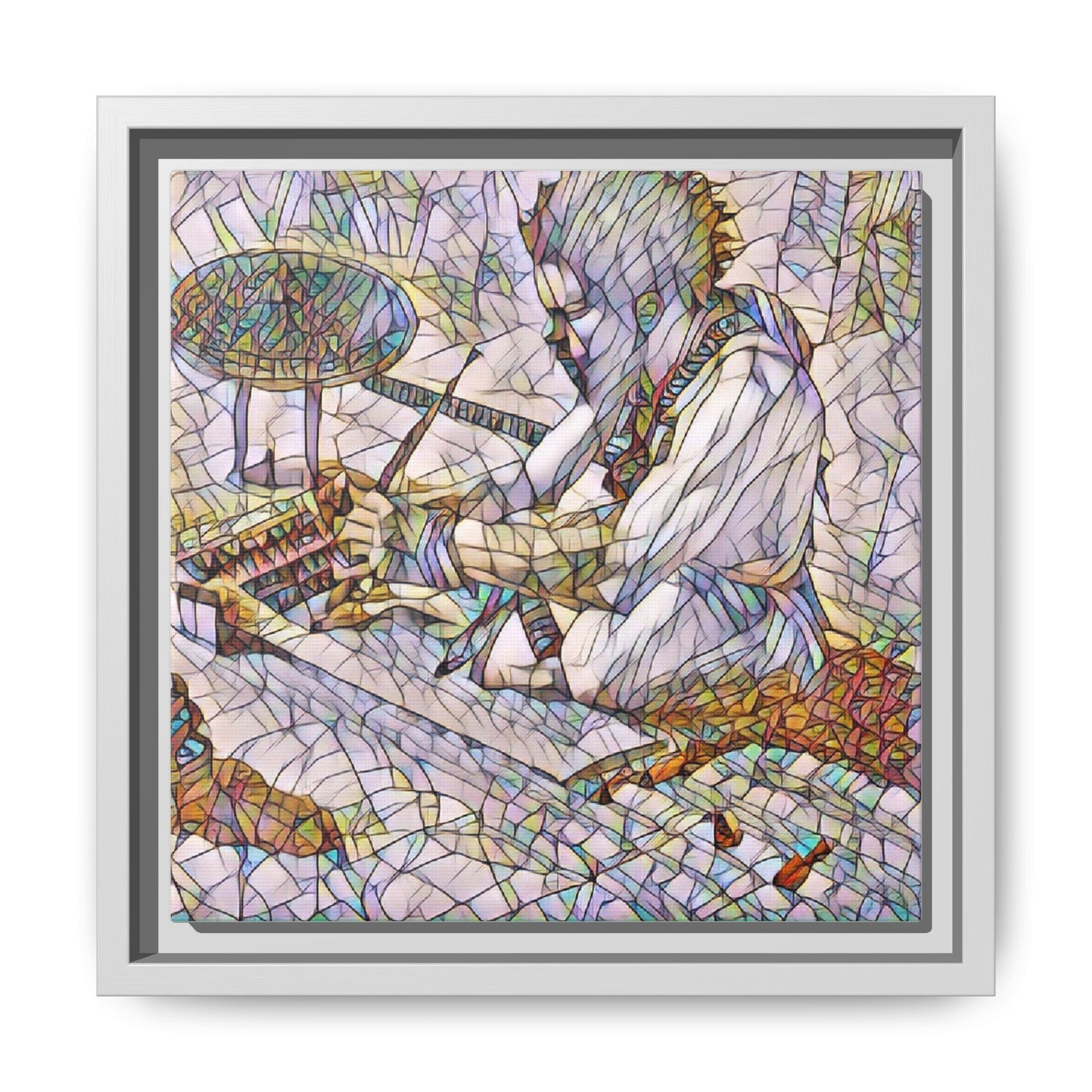 Framed Matte Canvas — Abstract Drummer Mosaic Wall Art
