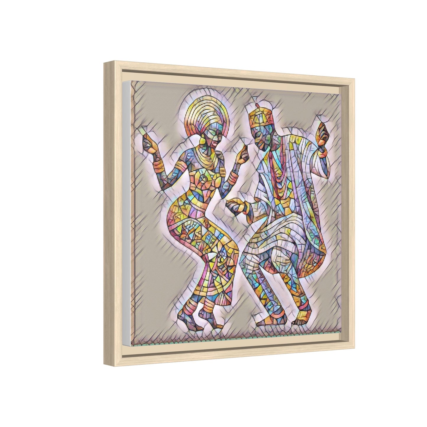 Afrobeat Dancers Framed Canvas Art — Colorful Mosaic African Dance Print