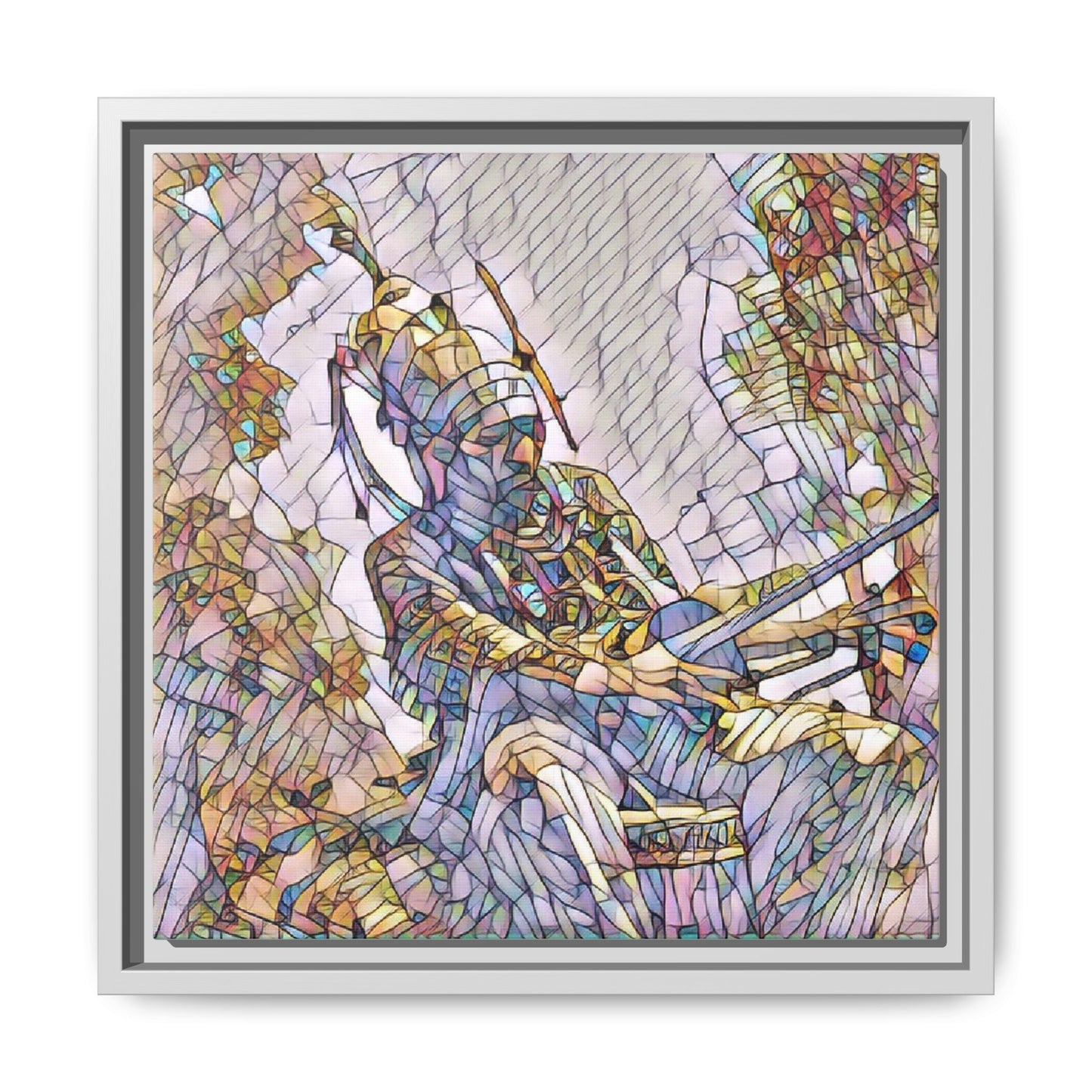 Framed Archery Canvas Print — Stained-Glass Archer Wall Art