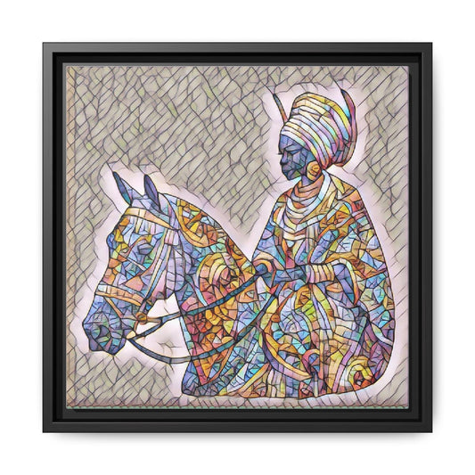 Framed Matte Canvas - Colorful Mosaic Rider Art