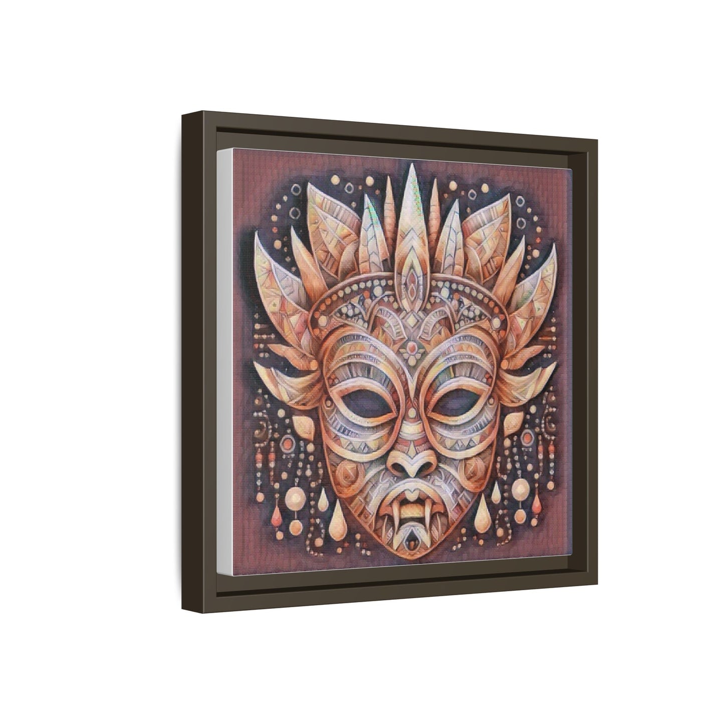 Tribal Sun Mask Framed Canvas Art — Boho Ethnic Wall Decor
