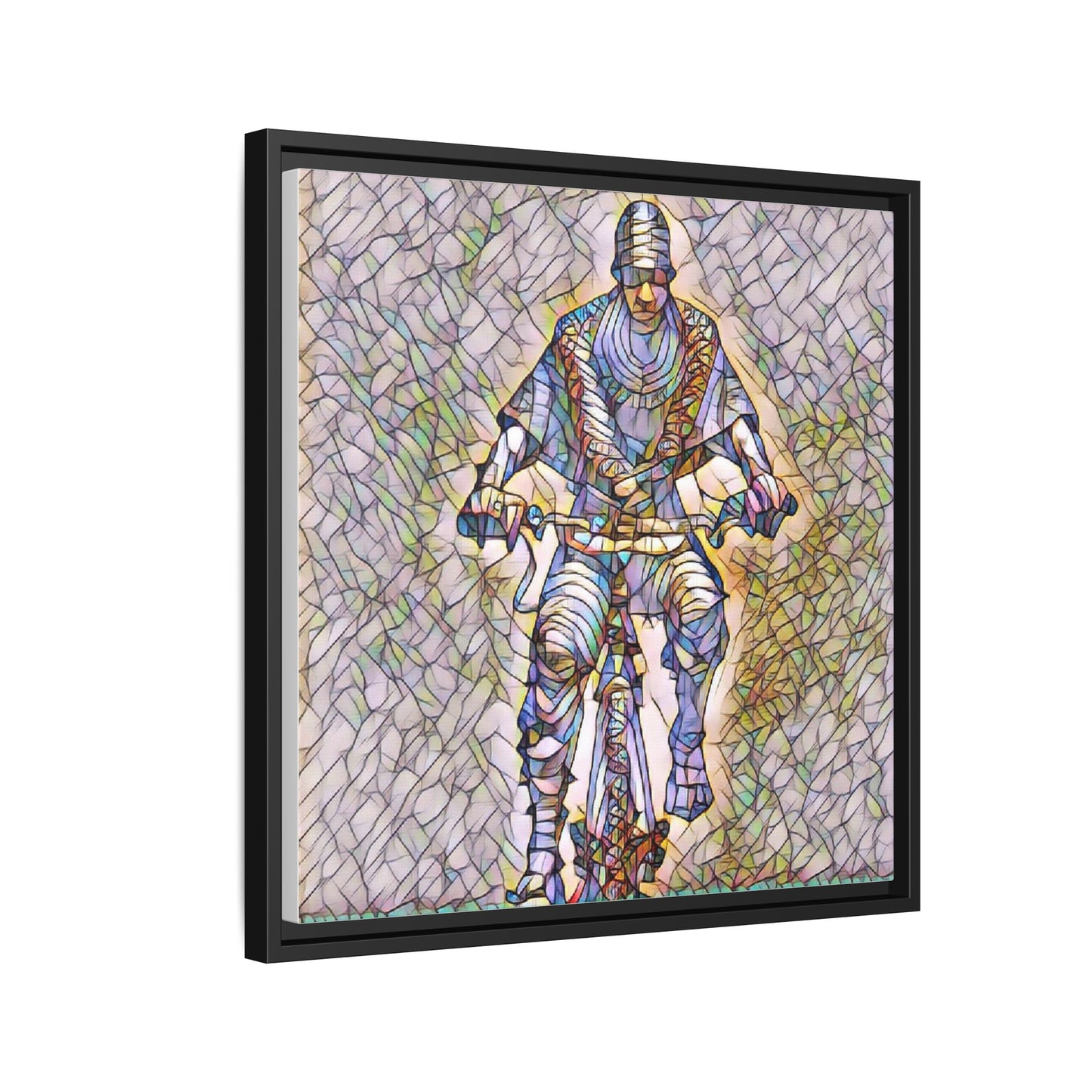 Framed Matte Canvas Art - Stylized Cyclist Illustration