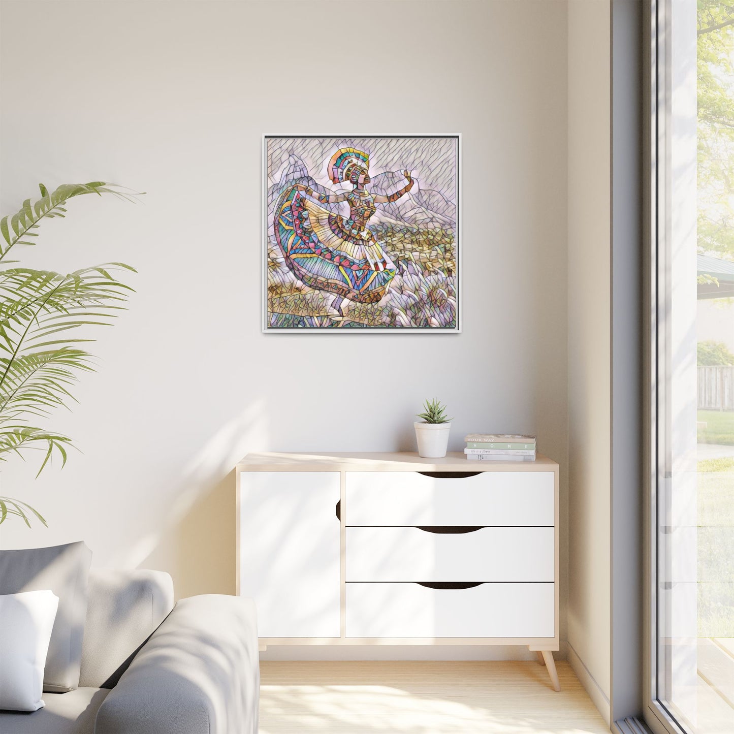 Ballerina Mosaic Framed Canvas Print — Colorful Ethnic Dance Wall Art