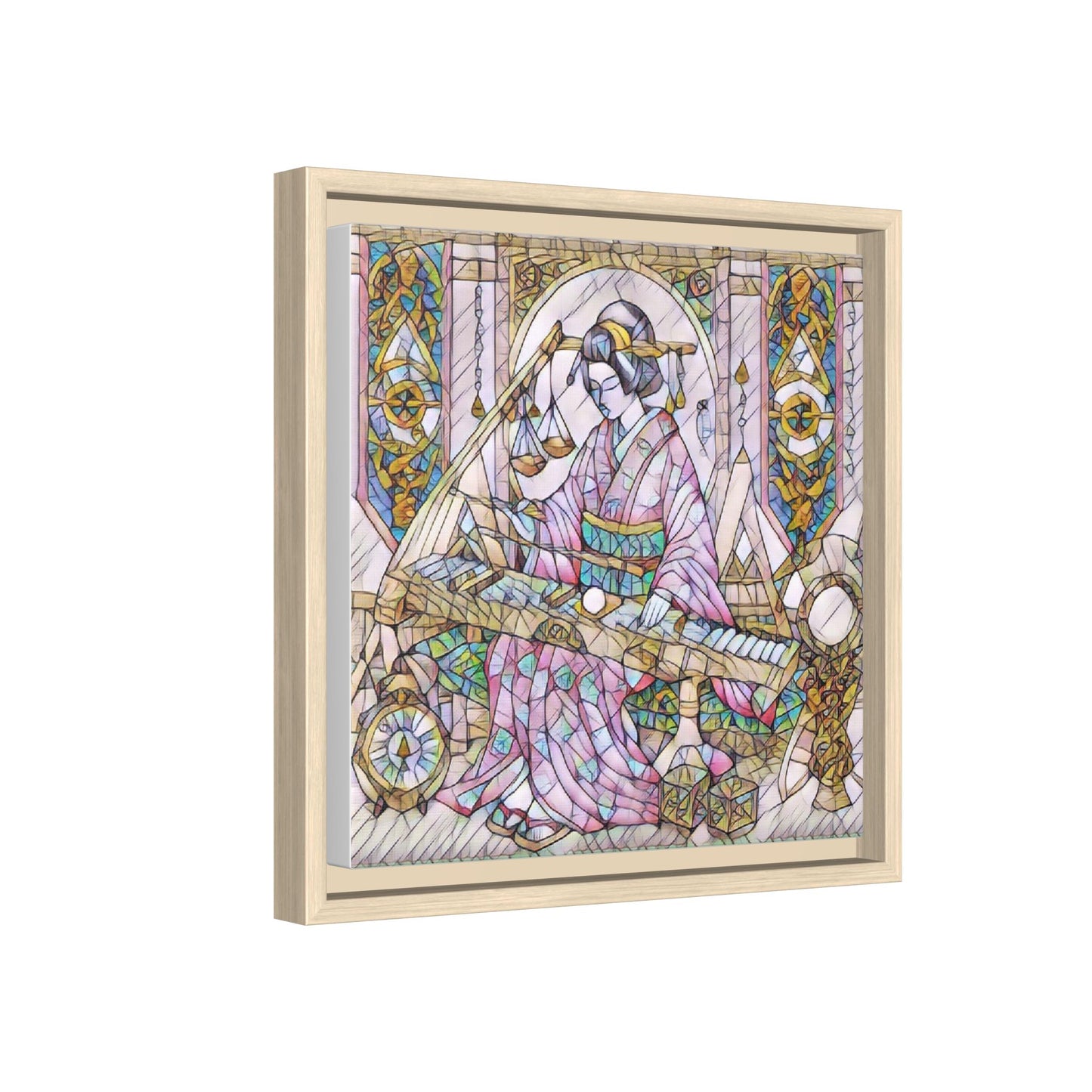 Framed Matte Canvas — Geisha Harp Stained-Glass Art Print